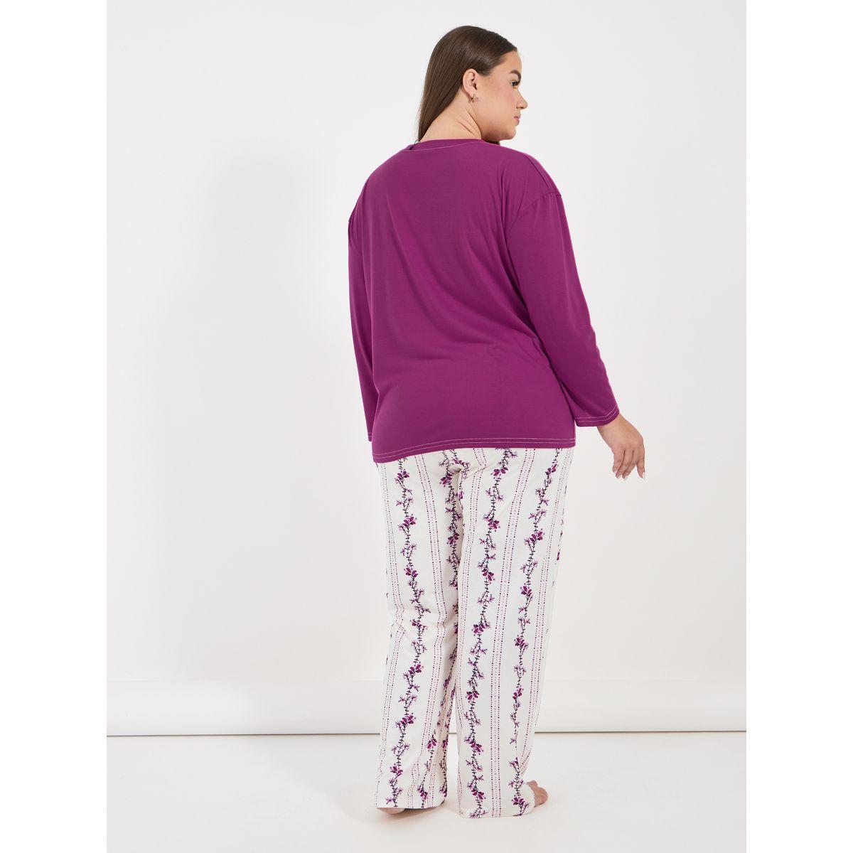 طقم من بنطال بيجاما مع تيشيرت بمقاس كبير-women-clothing-nightwear-pyjamas-longsets-image-5