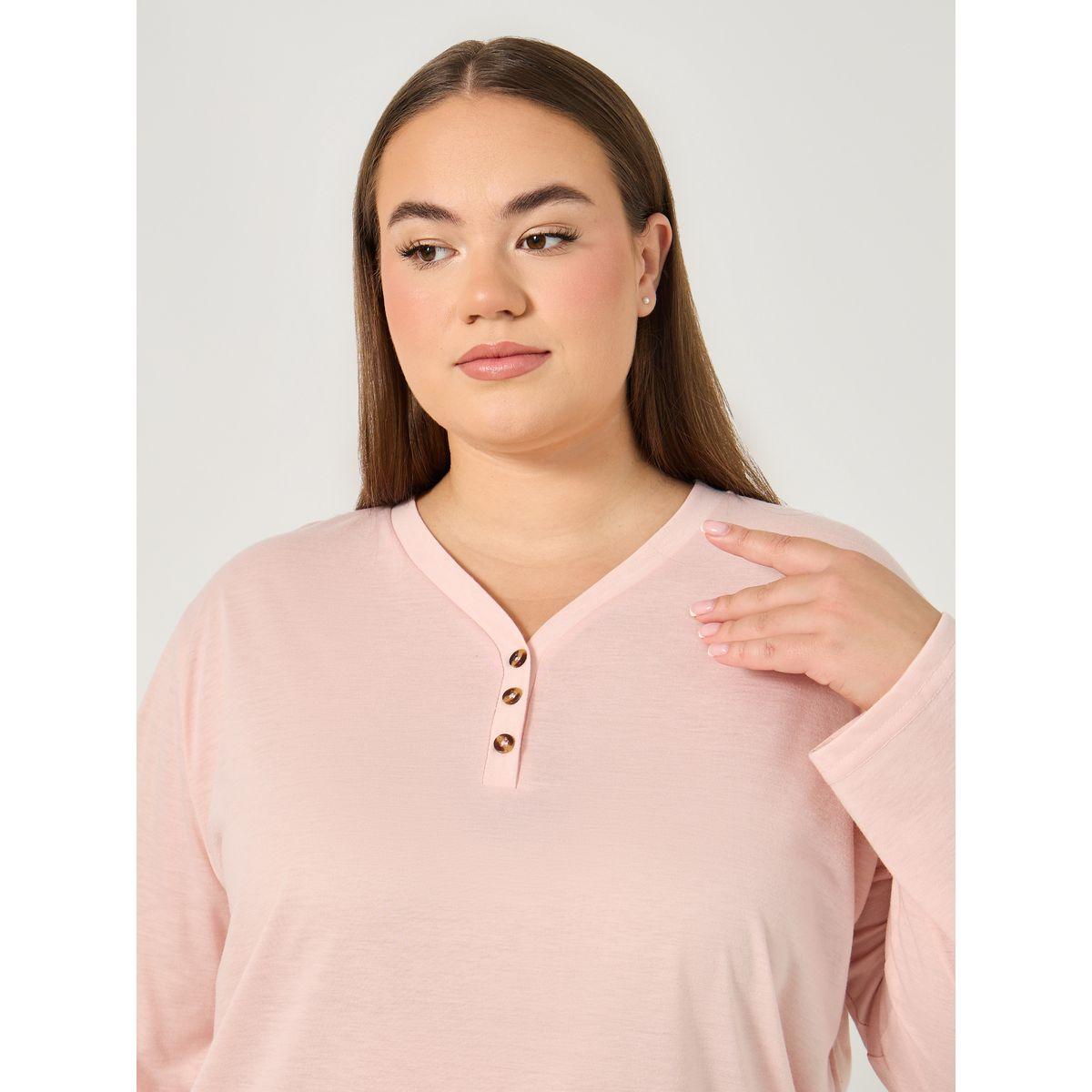Styli Plus Size Long Sleeve T-Shirt and Checked Pyjama Set-women-clothing-nightwear-pyjamas-longsets-image-3