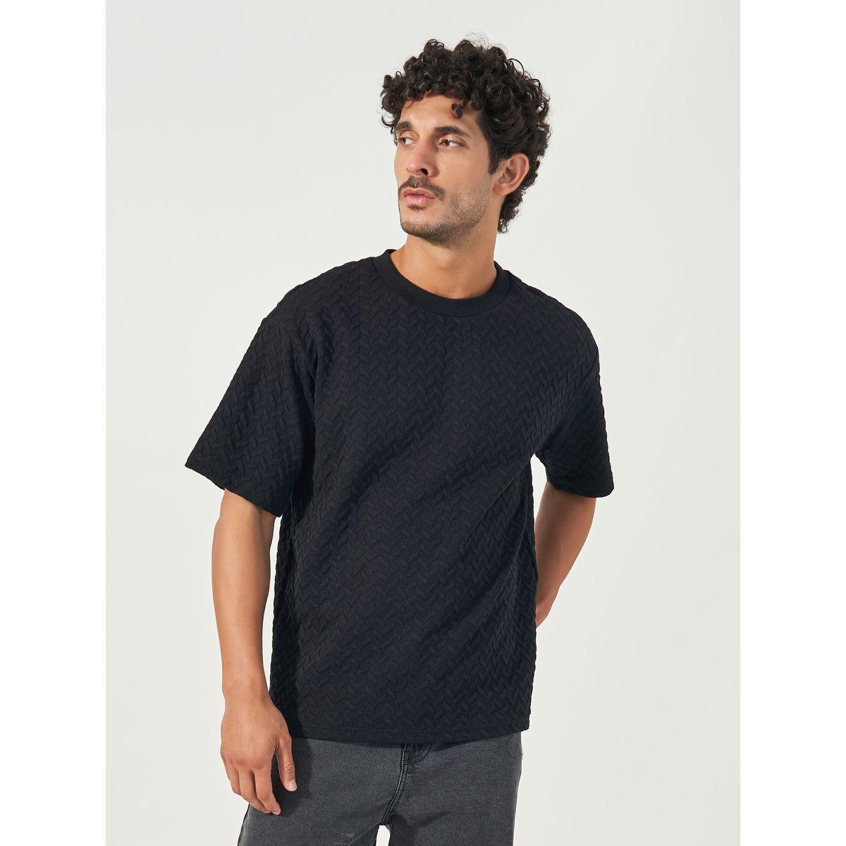 تيشيرت فضفاض شيفرون محبوك بياقة دائرية-men-clothing-tshirtsandpolos-tshirts-image-1