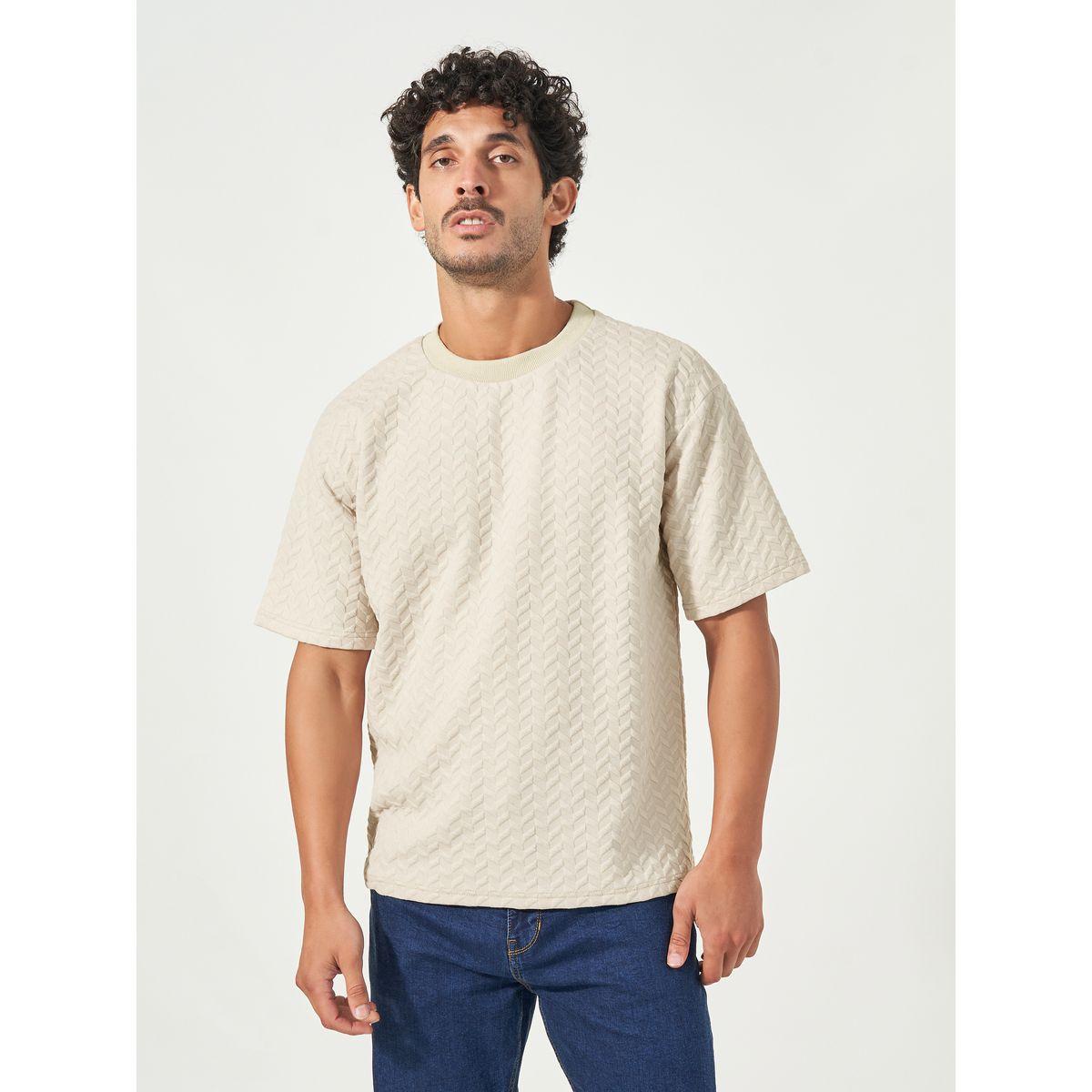 تيشيرت فضفاض شيفرون محبوك بياقة دائرية-men-clothing-tshirtsandpolos-tshirts-image-1