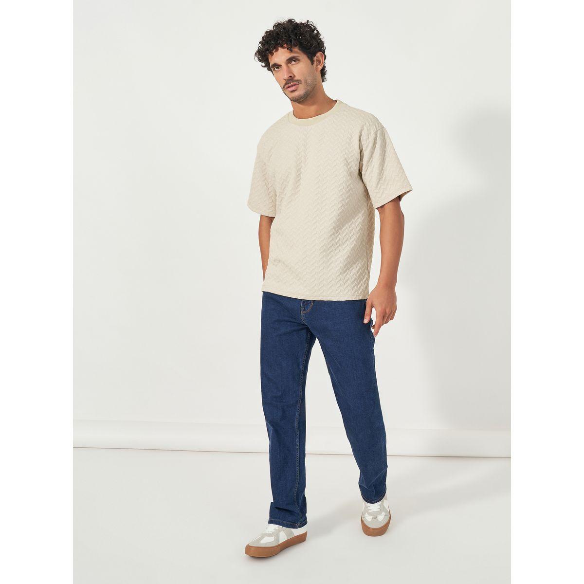 Styli Chevron Knit Oversized Mock Neck T-Shirt-men-clothing-tshirtsandpolos-tshirts-image-2