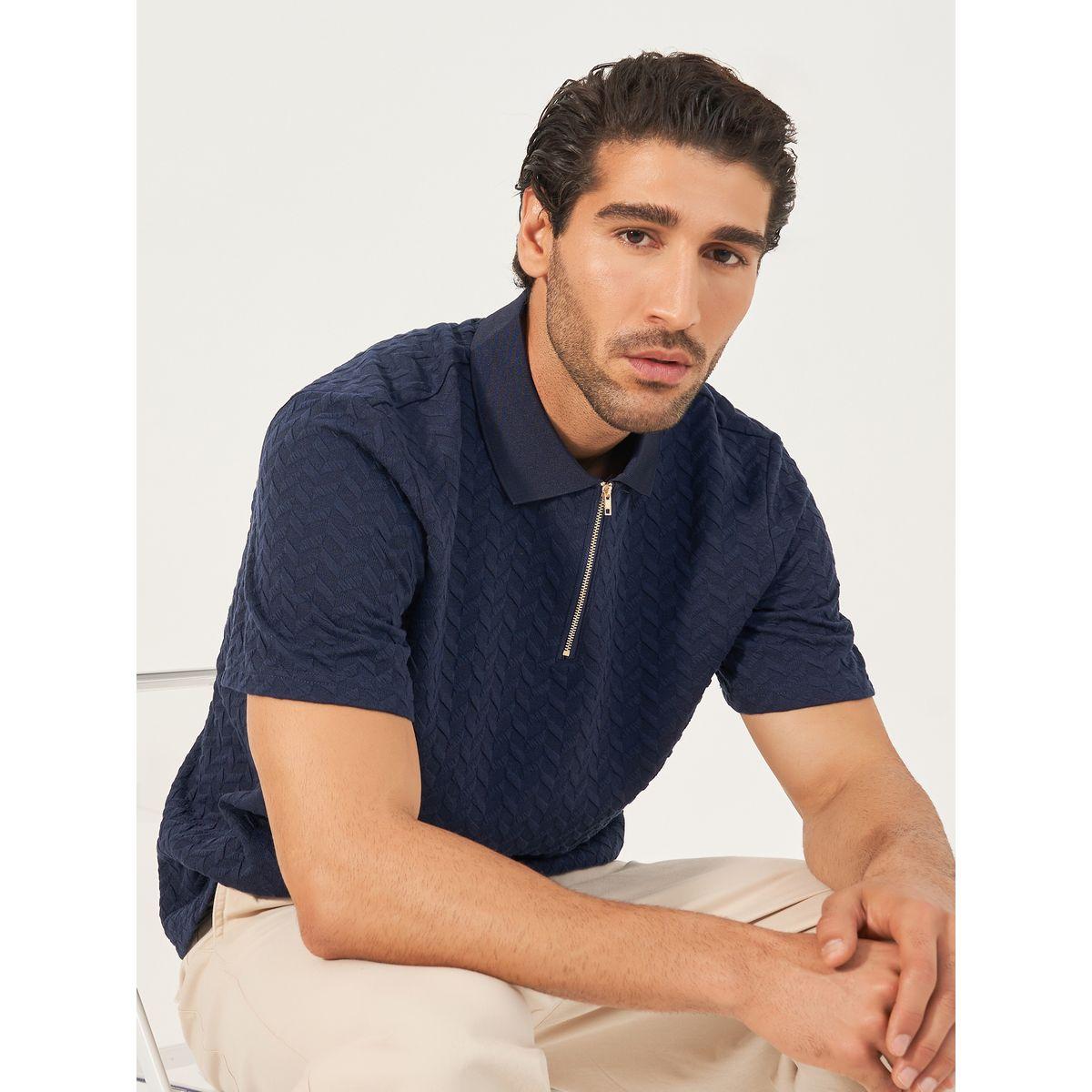 Styli Relaxed Fit Quarter Zip Pique Polo T-Shirt-men-clothing-tshirtsandpolos-polos-image-1