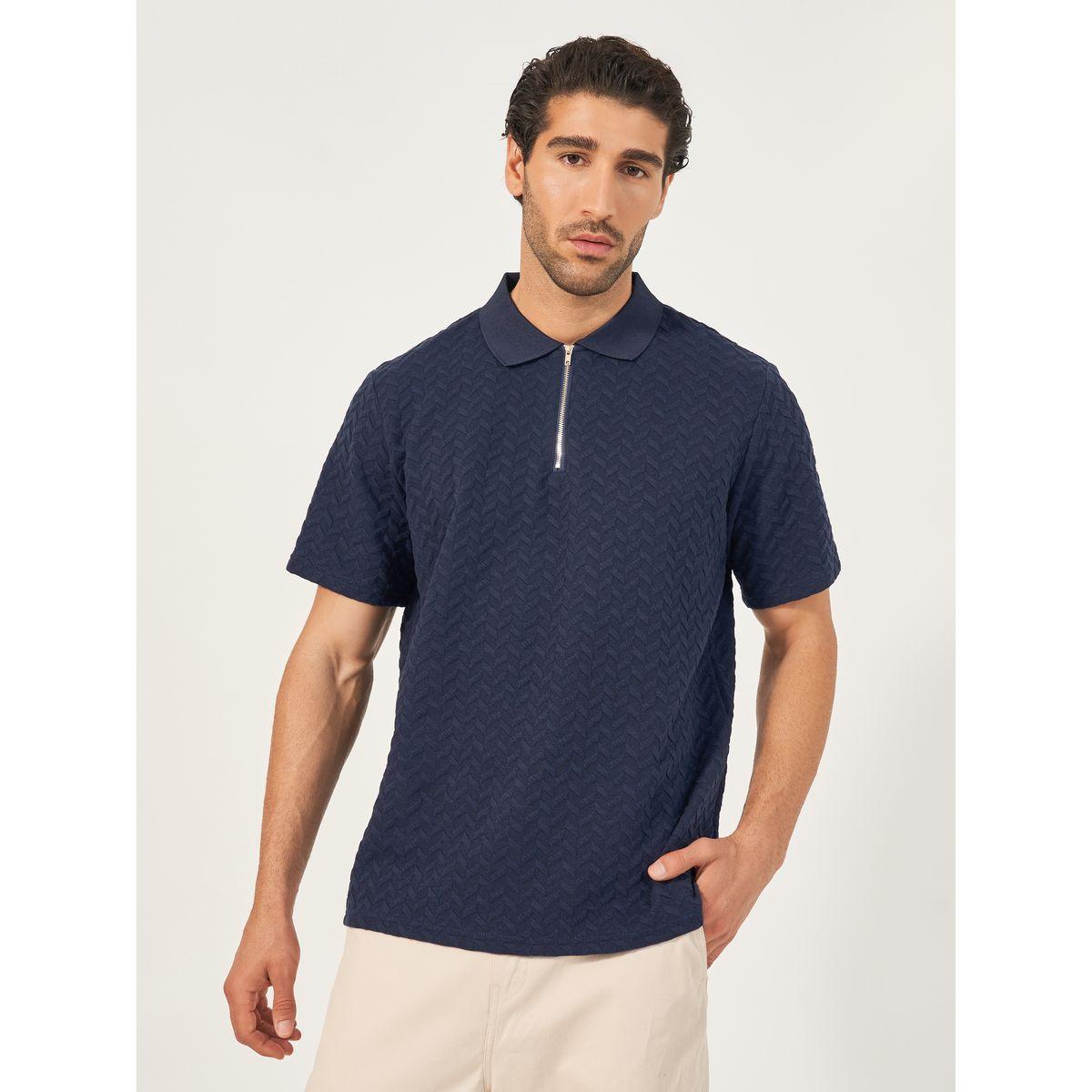 Styli Relaxed Fit Quarter Zip Pique Polo T-Shirt-men-clothing-tshirtsandpolos-polos-image-3