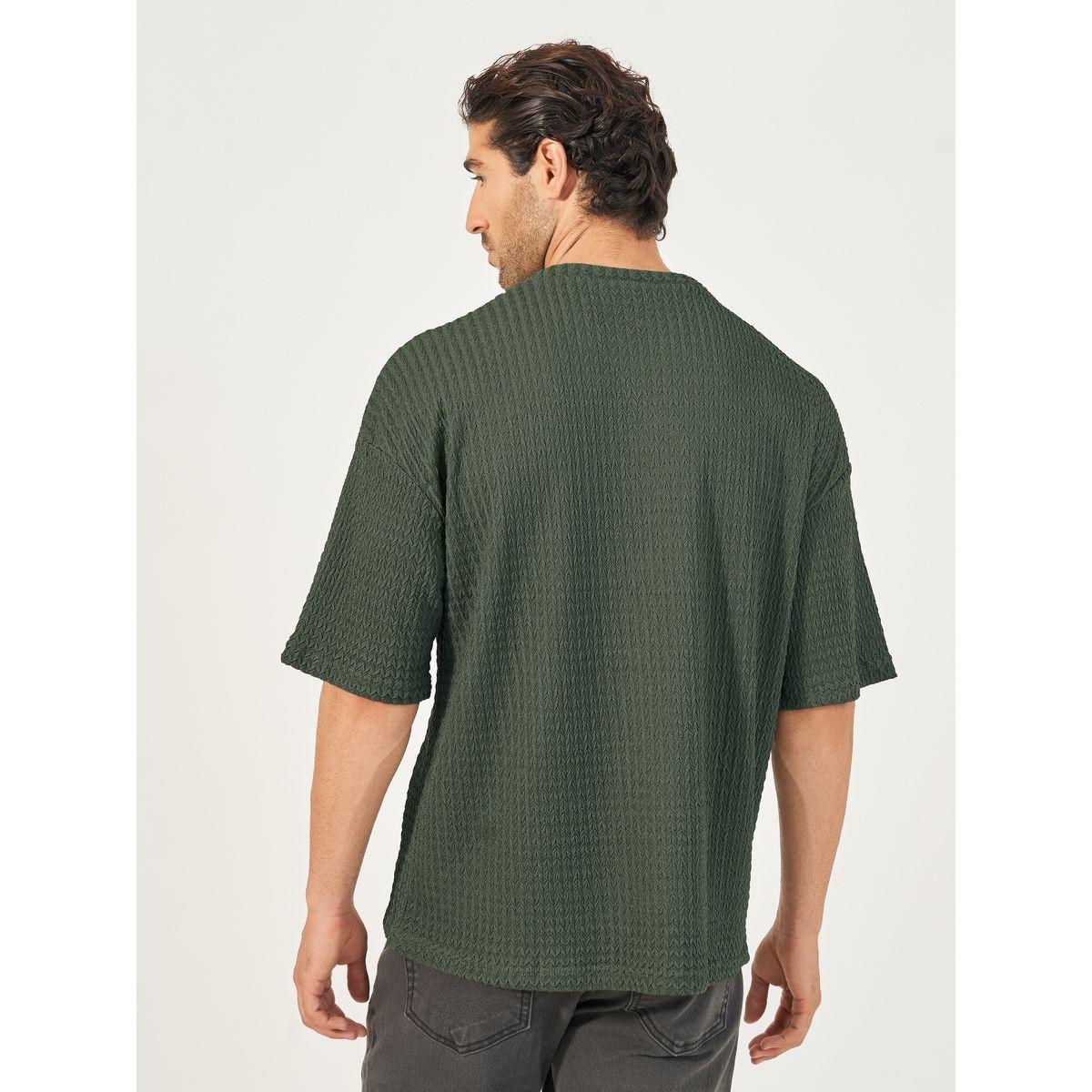 تيشيرت محبوك بقصة بوكسي وياقة دائرية-men-clothing-tshirtsandpolos-tshirts-image-4