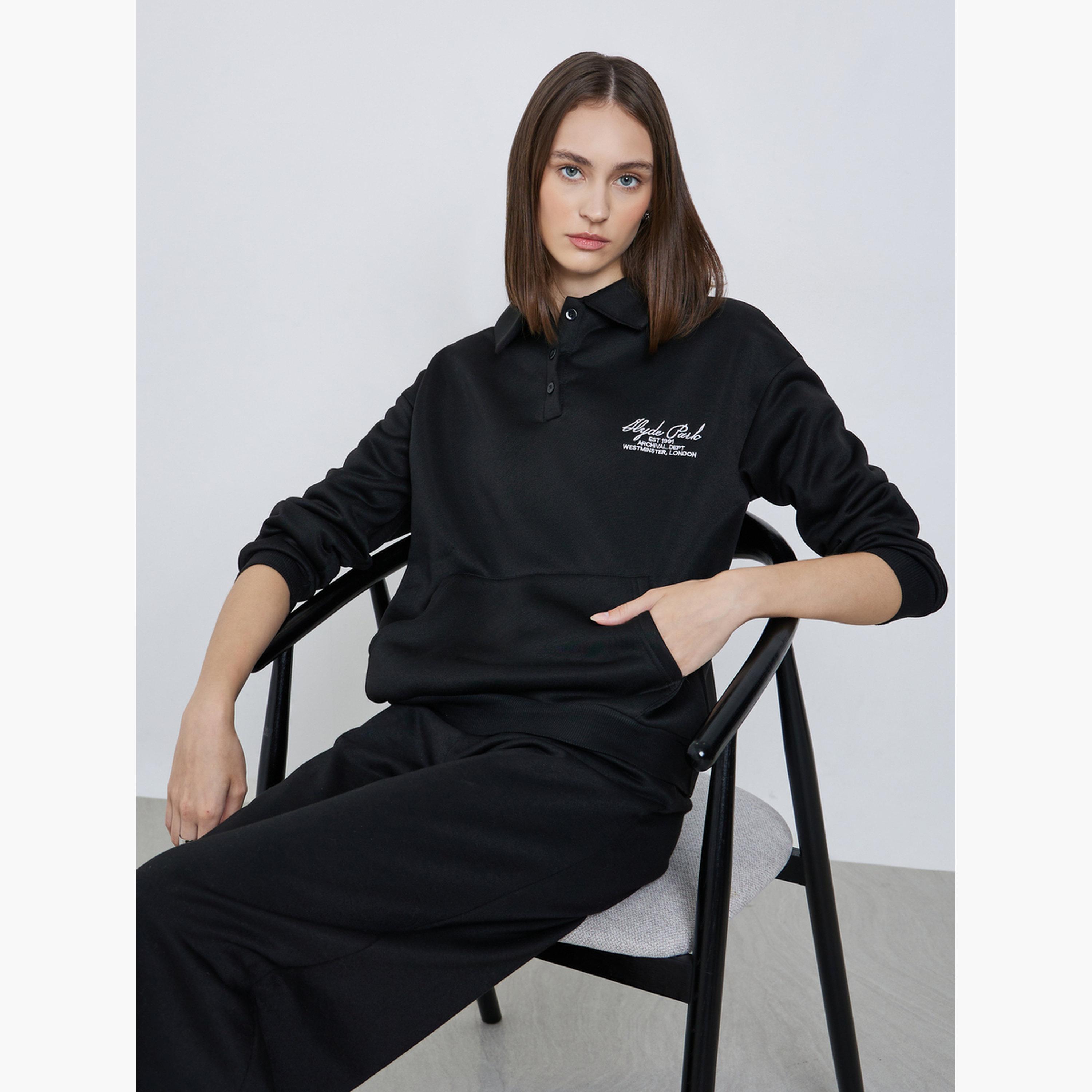 ستايلي - سويت شيرت بولو تصميم واسع مع تفاصيل تطريز للنساء -women-clothing-hoodiesandsweatshirts-sweatshirts-image-2