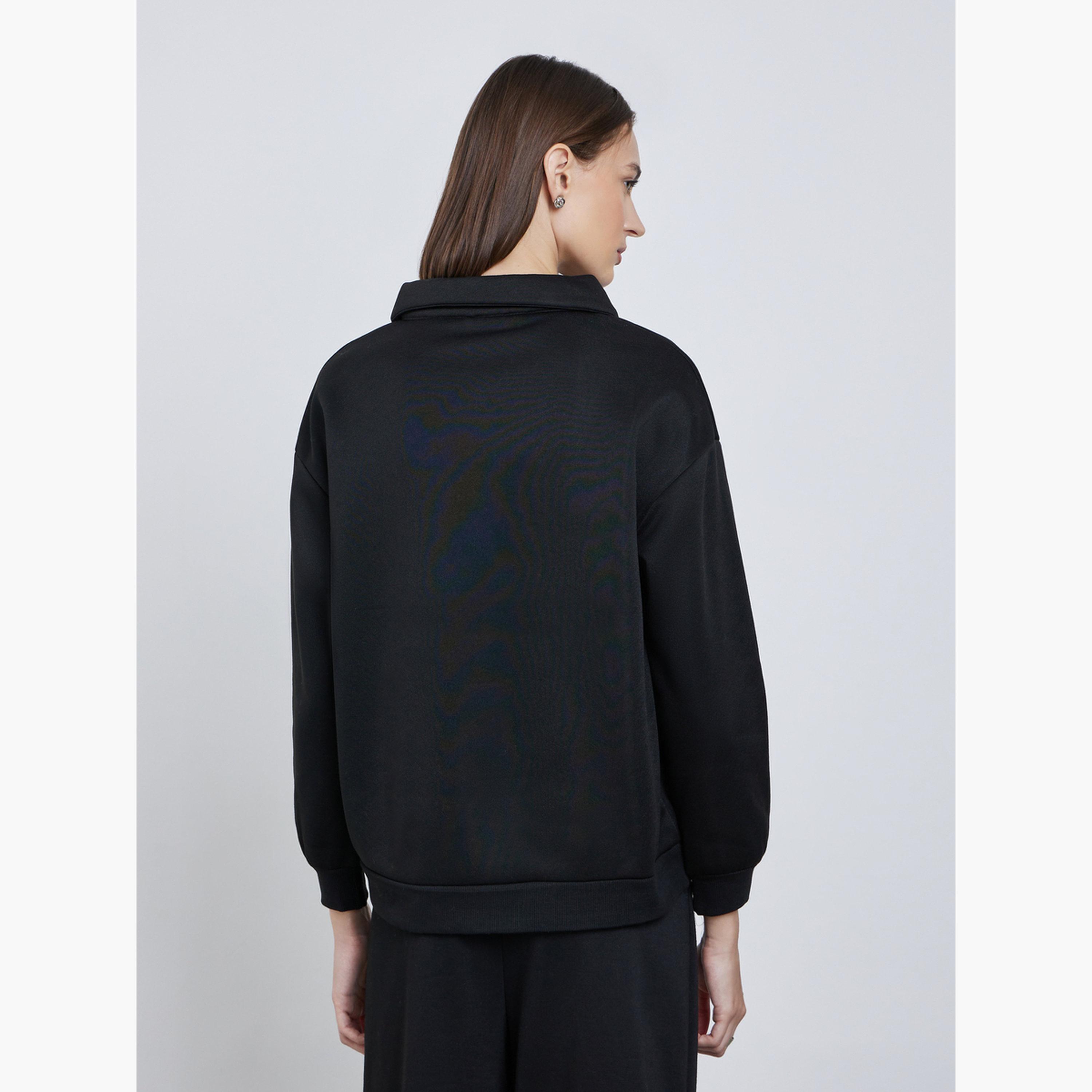 ستايلي - سويت شيرت بولو تصميم واسع مع تفاصيل تطريز للنساء -women-clothing-hoodiesandsweatshirts-sweatshirts-image-3