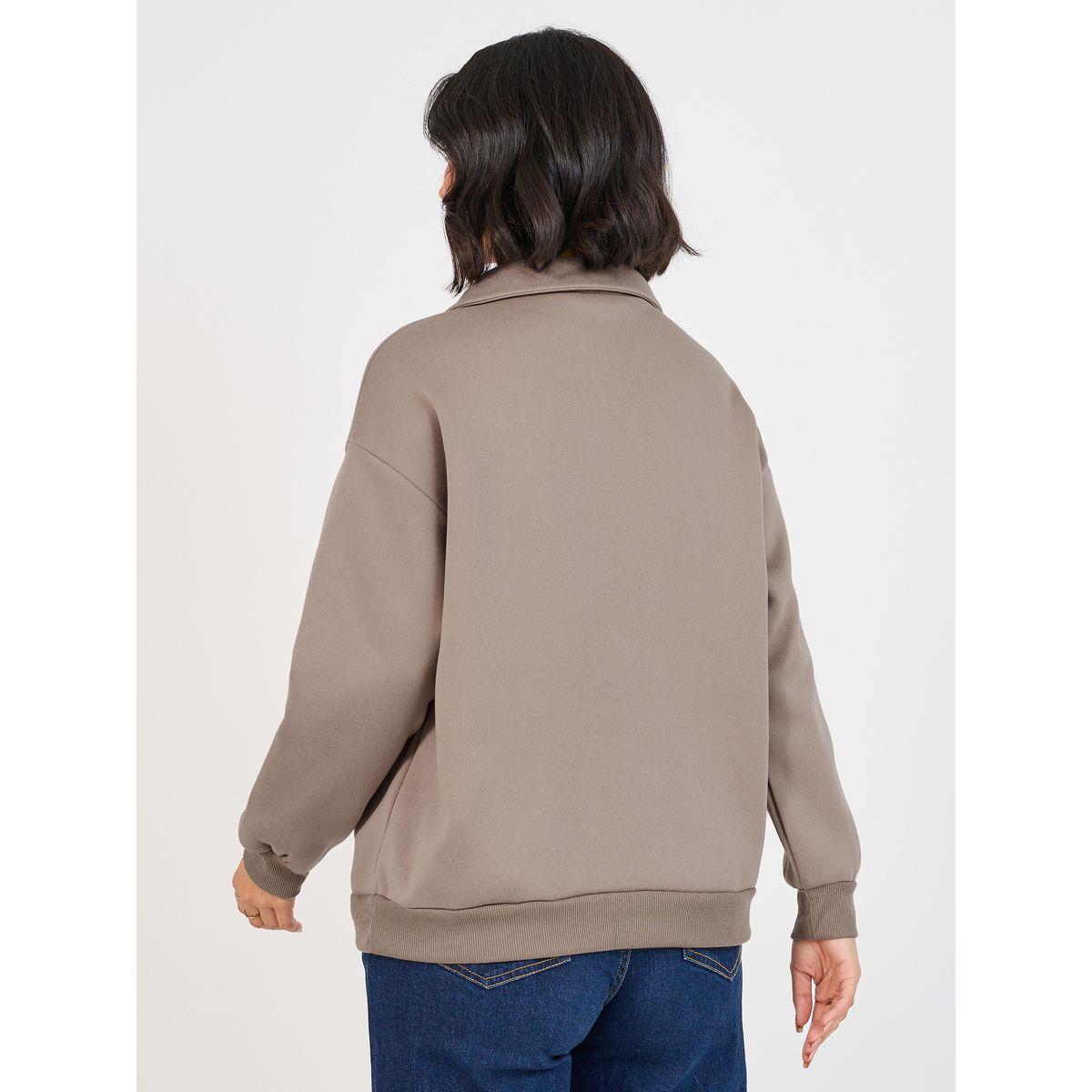 Styli Elevate Oversized Longline Polo Sweatshirt with Embroidery Detail-women-winterwear-hoodiesandsweatshirts-sweatshirts-image-5