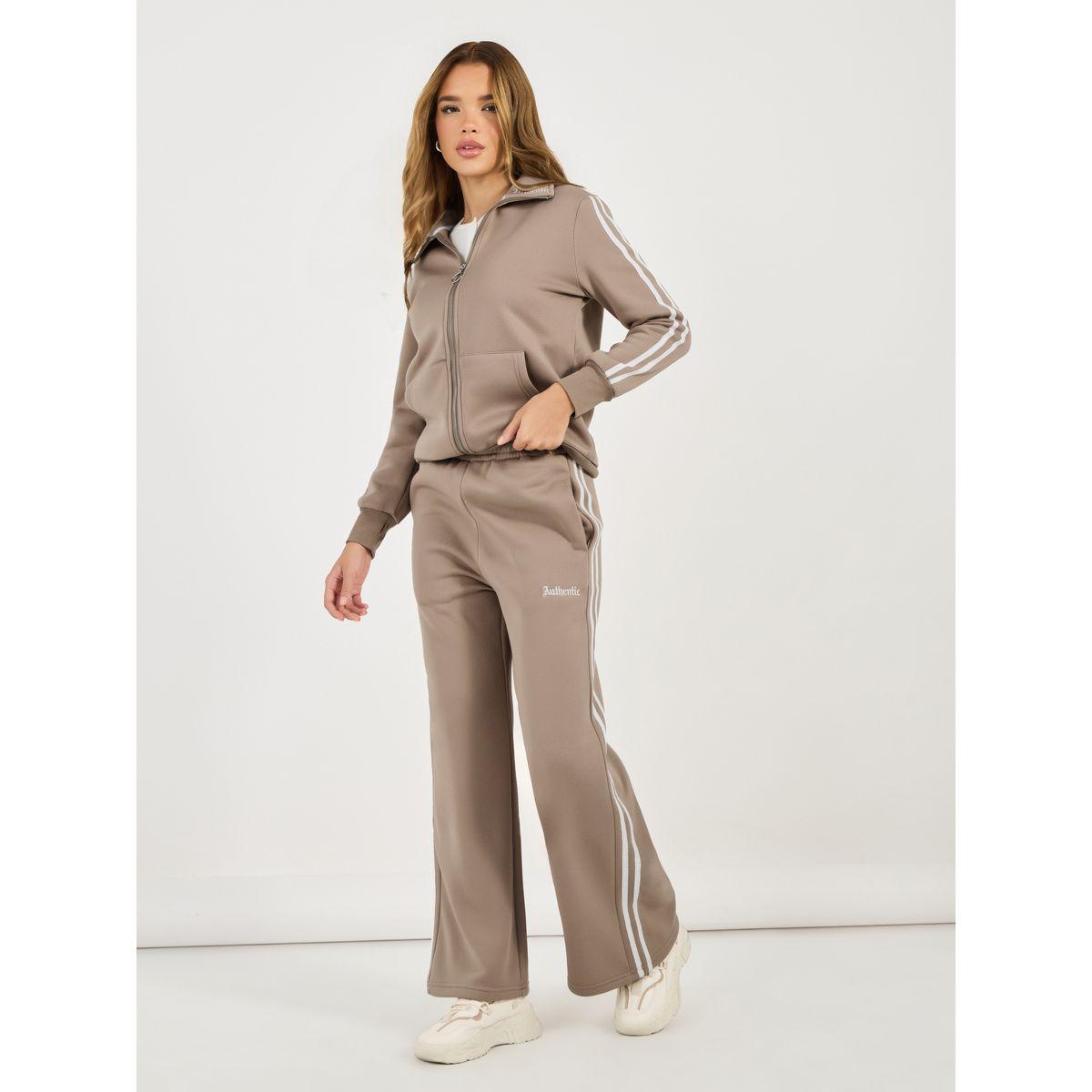 Styli Elevate Contrast Stripe Detail Front Zip Jacket & Embroidered Detail Pants Co-Ords-women-clothing-coordsets-image-1