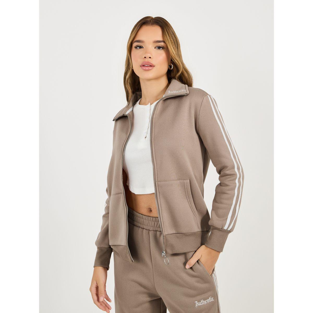 Styli Elevate Contrast Stripe Detail Front Zip Jacket & Embroidered Detail Pants Co-Ords-women-clothing-coordsets-image-2