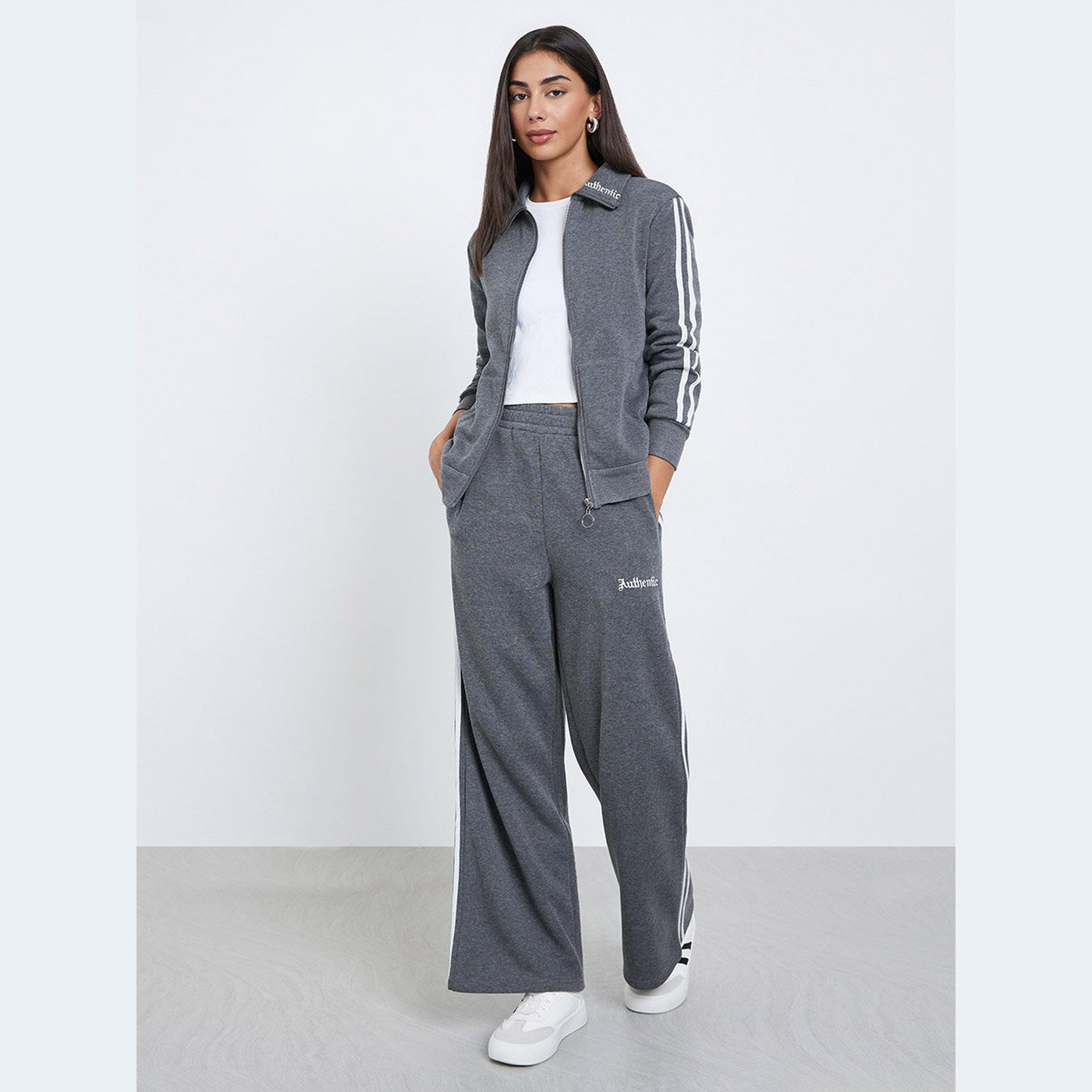 Styli Contrast Stripe Detail Front Zip Jacket and Pants Co-Ords-women-clothing-coordsets-image-1