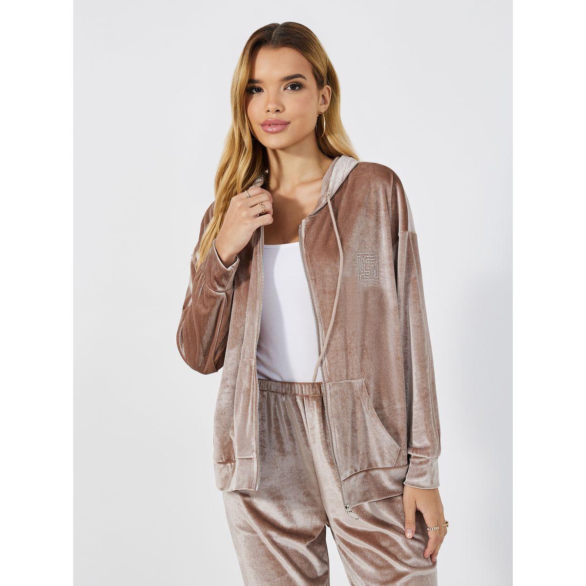 Styli Elevate Velvet Look Zip Through Hoodie &  Wide Leg Pant Co-Ords Set-women-clothing-coordsets-image-2
