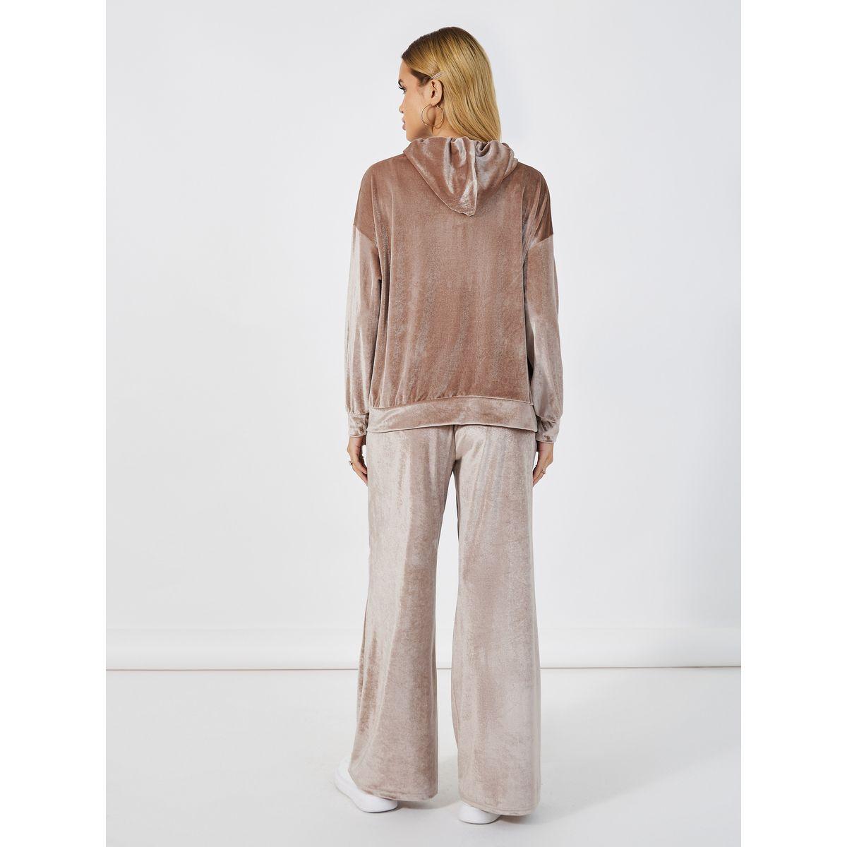 Styli Elevate Velvet Look Zip Through Hoodie &  Wide Leg Pant Co-Ords Set-women-clothing-coordsets-image-6