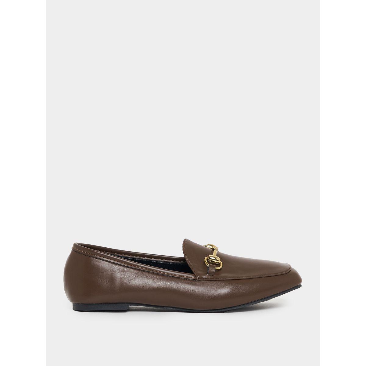 Styli Leather Look Loafers with Buckle Accent-women-shoes-loafersandmoccasins-image-1