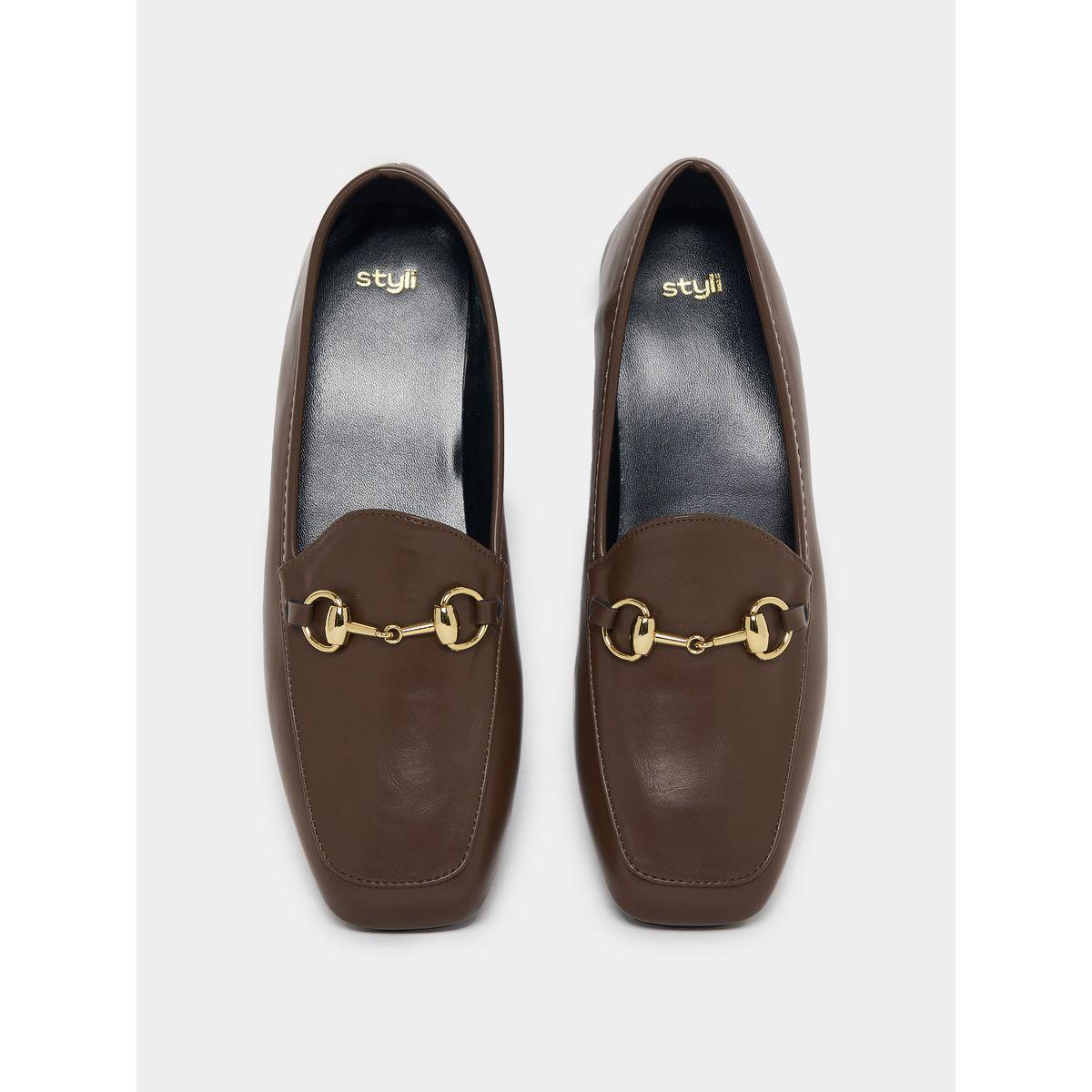 Styli Leather Look Loafers with Buckle Accent-women-shoes-loafersandmoccasins-image-5