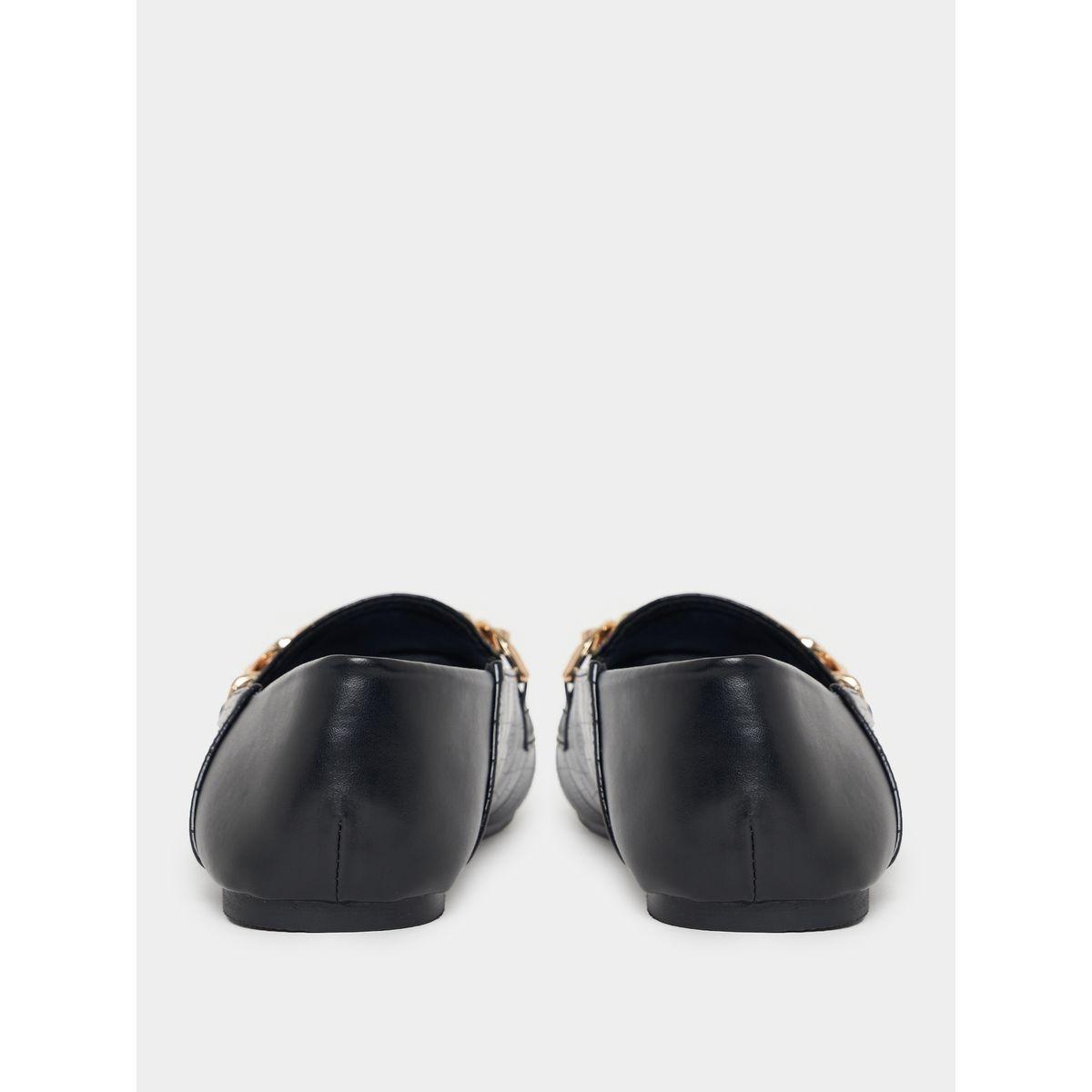 Styli Metallic Chain Accent Textured Loafers-women-shoes-loafersandmoccasins-image-3