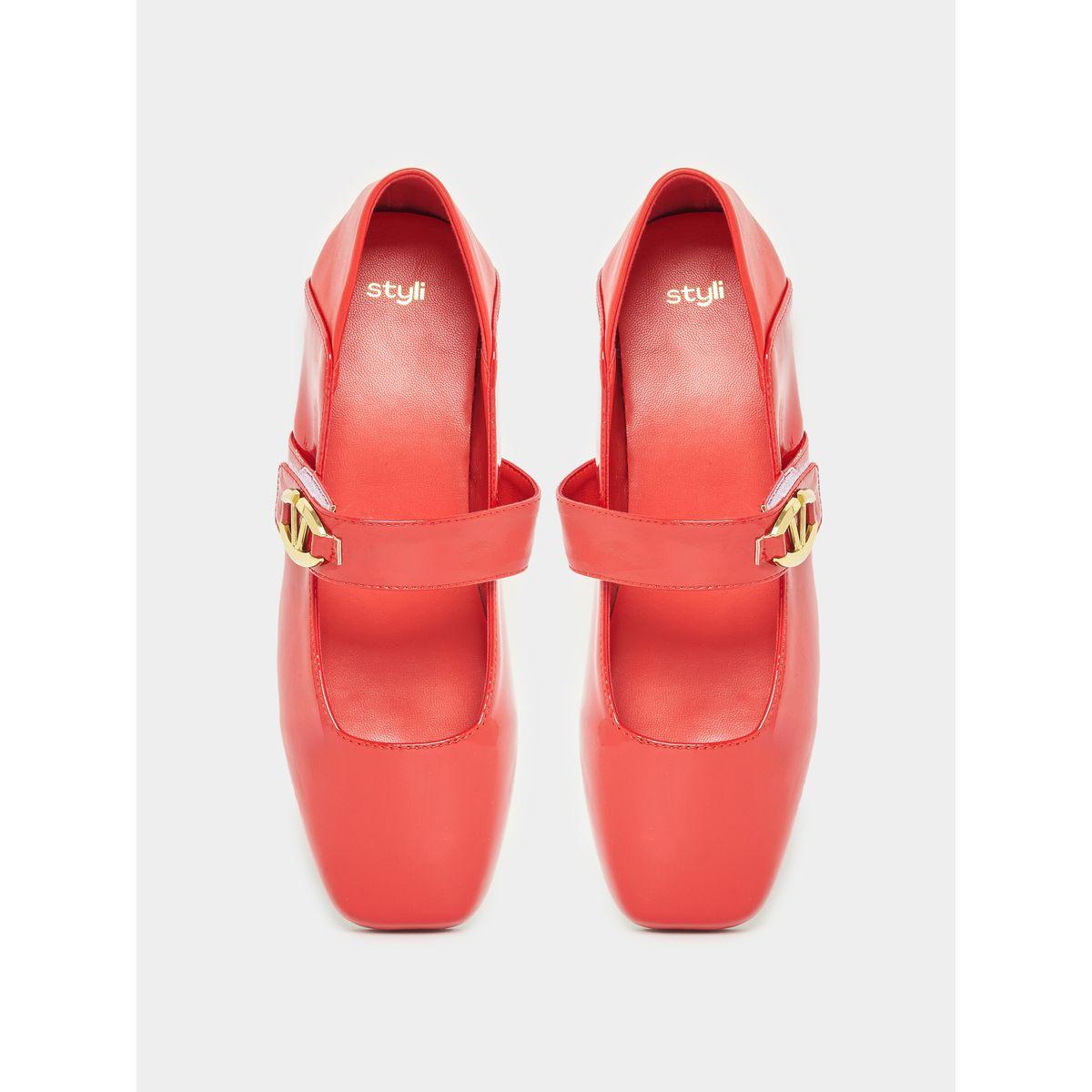 Styli Patent Ballerina Shoes with Buckle Strap-women-shoes-loafersandmoccasins-image-5