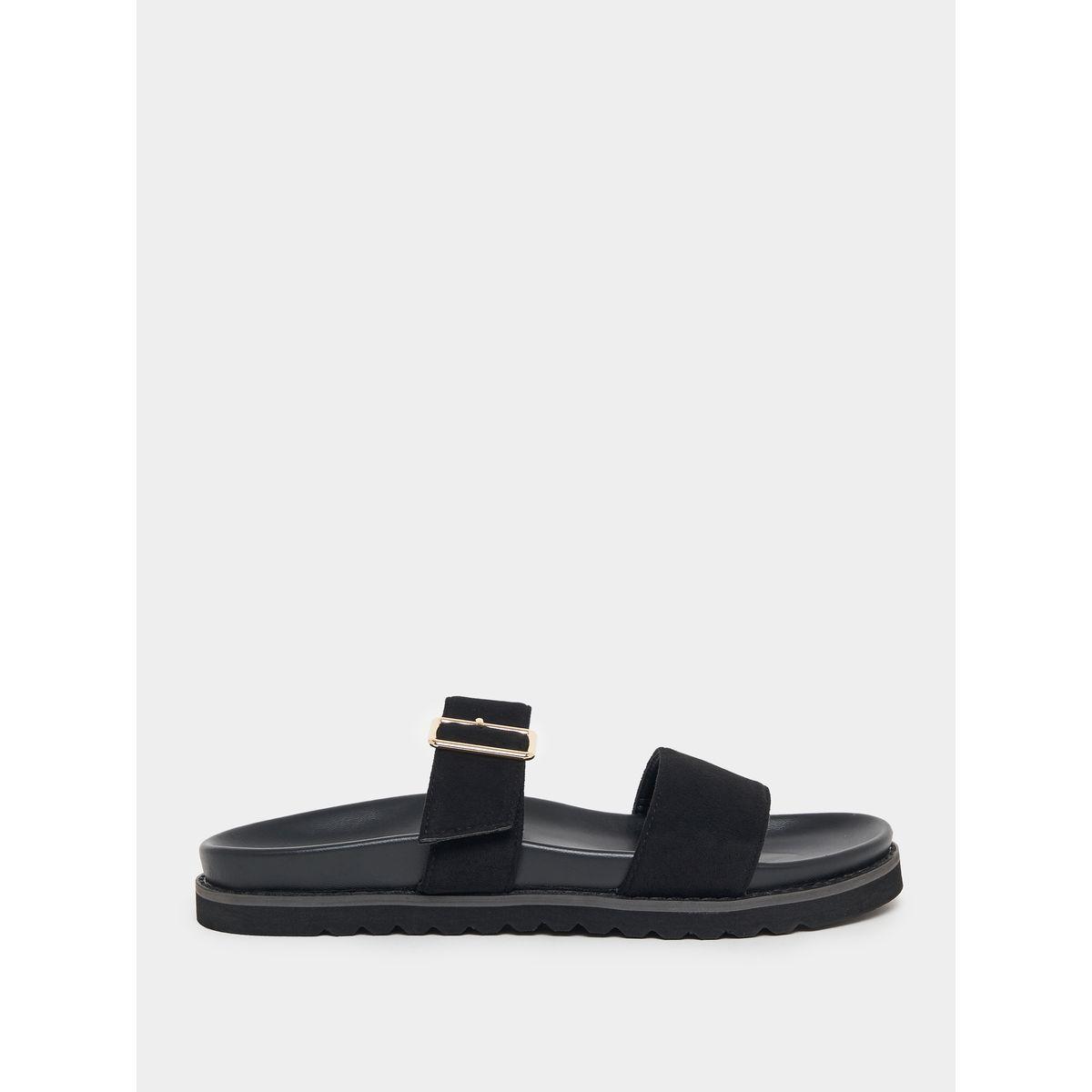 Styli Velvet Double Strap Sandals-women-shoes-sandals-flats-image-1