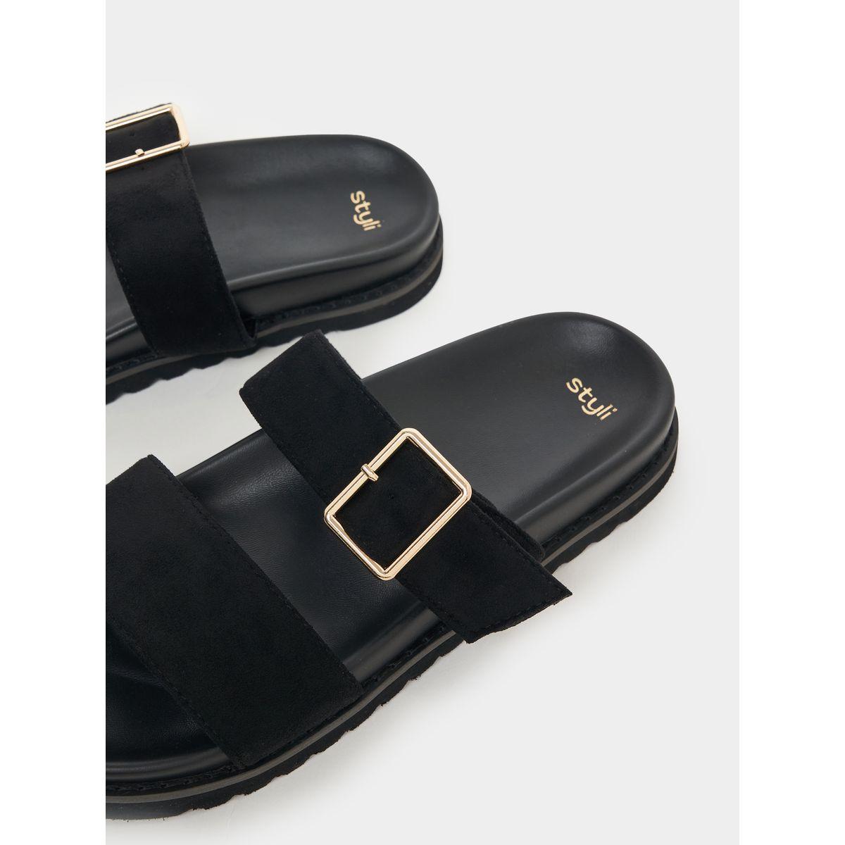 Styli Velvet Double Strap Sandals-women-shoes-sandals-flats-image-4