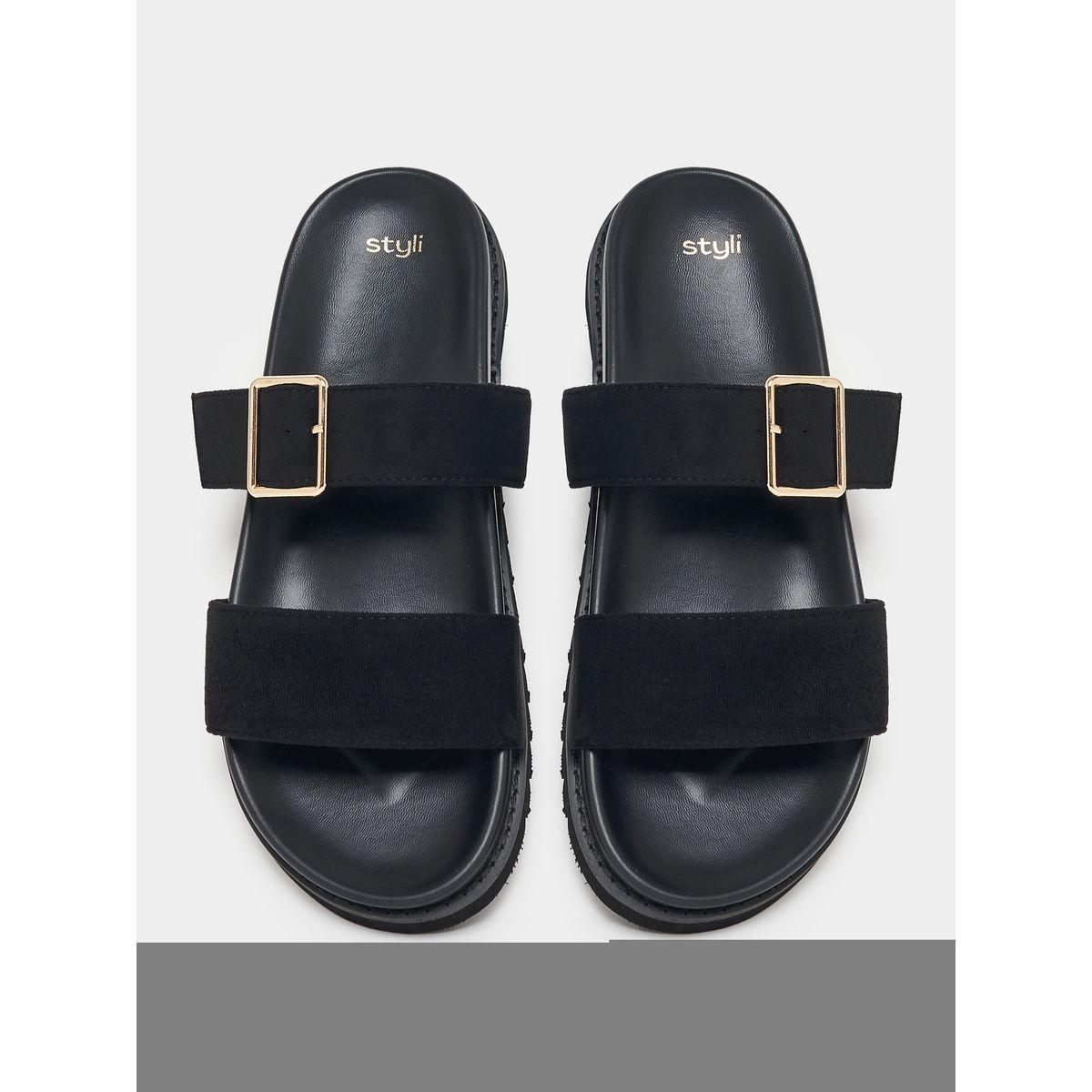 Styli Velvet Double Strap Sandals-women-shoes-sandals-flats-image-5