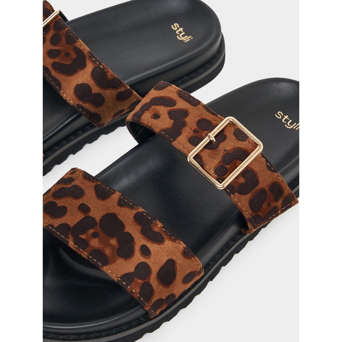 Styli Velvet Double Strap Animal Print Sandals-women-shoes-sandals-flats-image-4