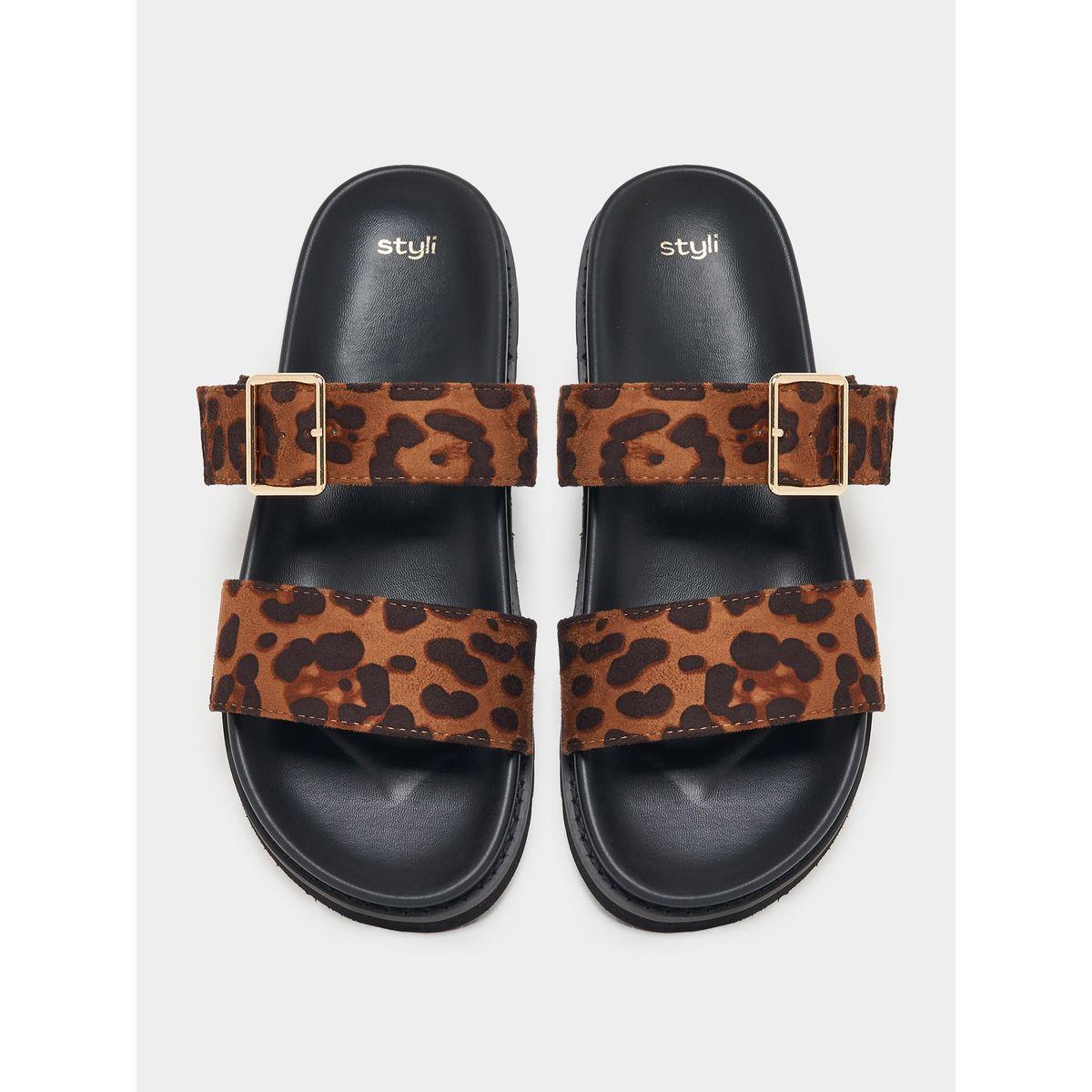 Styli Velvet Double Strap Animal Print Sandals-women-shoes-sandals-flats-image-5
