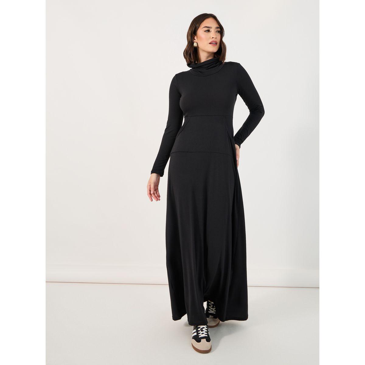 فستان طويل سادة بياقة ملفوفة وجيب-women-clothing-dresses-image-1