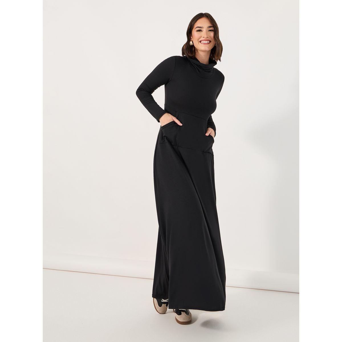 فستان طويل سادة بياقة ملفوفة وجيب-women-clothing-dresses-image-4