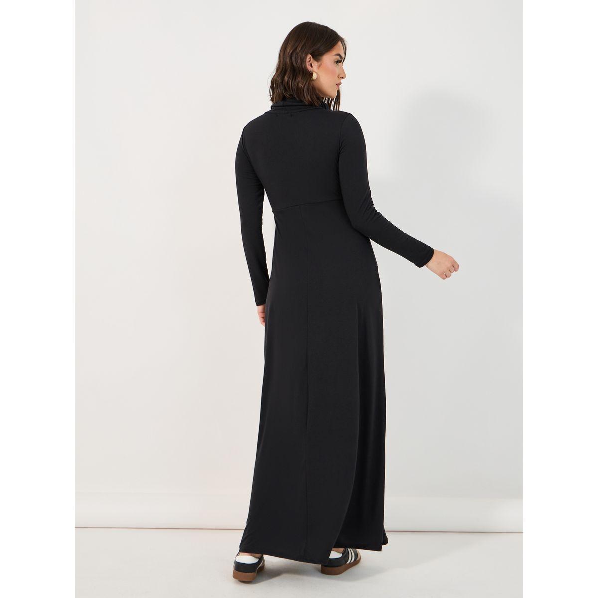 Styli Solid Roll Neck Front Pocket Sweatshirt Maxi Dress-women-clothing-dresses-image-6