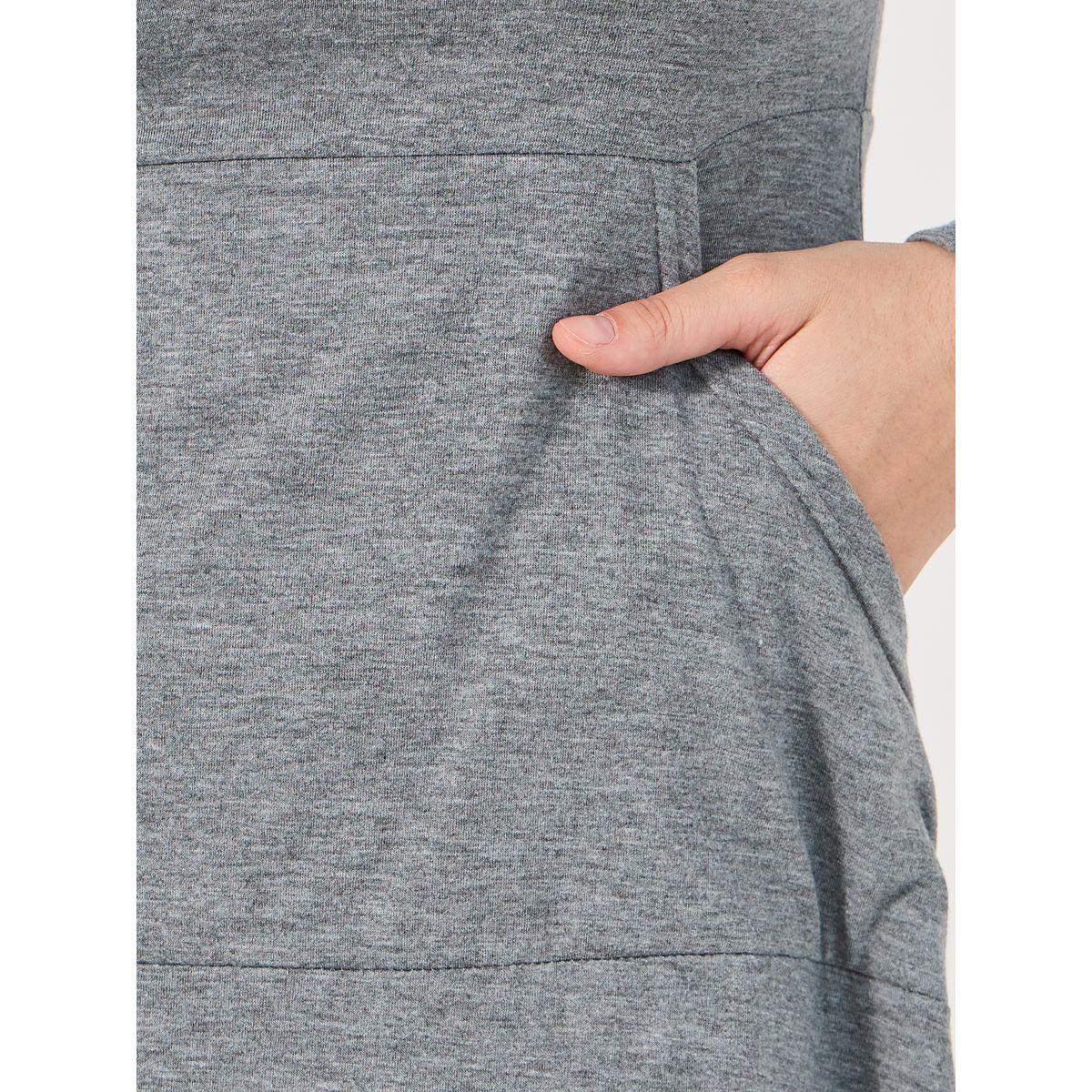 Styli Solid Roll Neck Front Pocket Sweatshirt Maxi Dress-women-clothing-dresses-image-3
