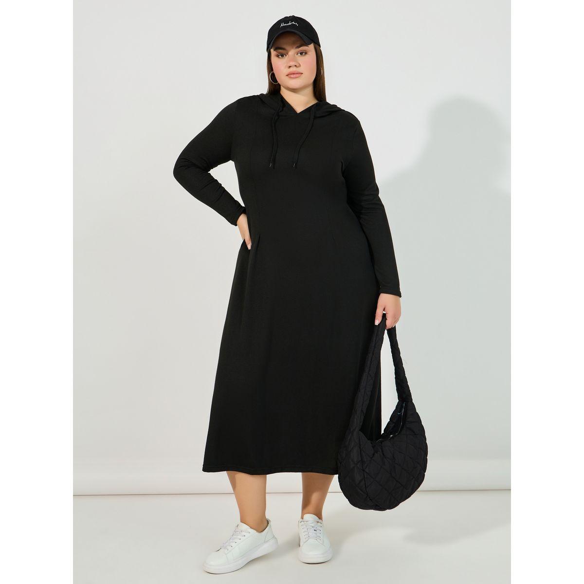 Styli Plus Size Knitted Long Sleeves Sweatshirt Midi Dress-women-clothing-dresses-image-1
