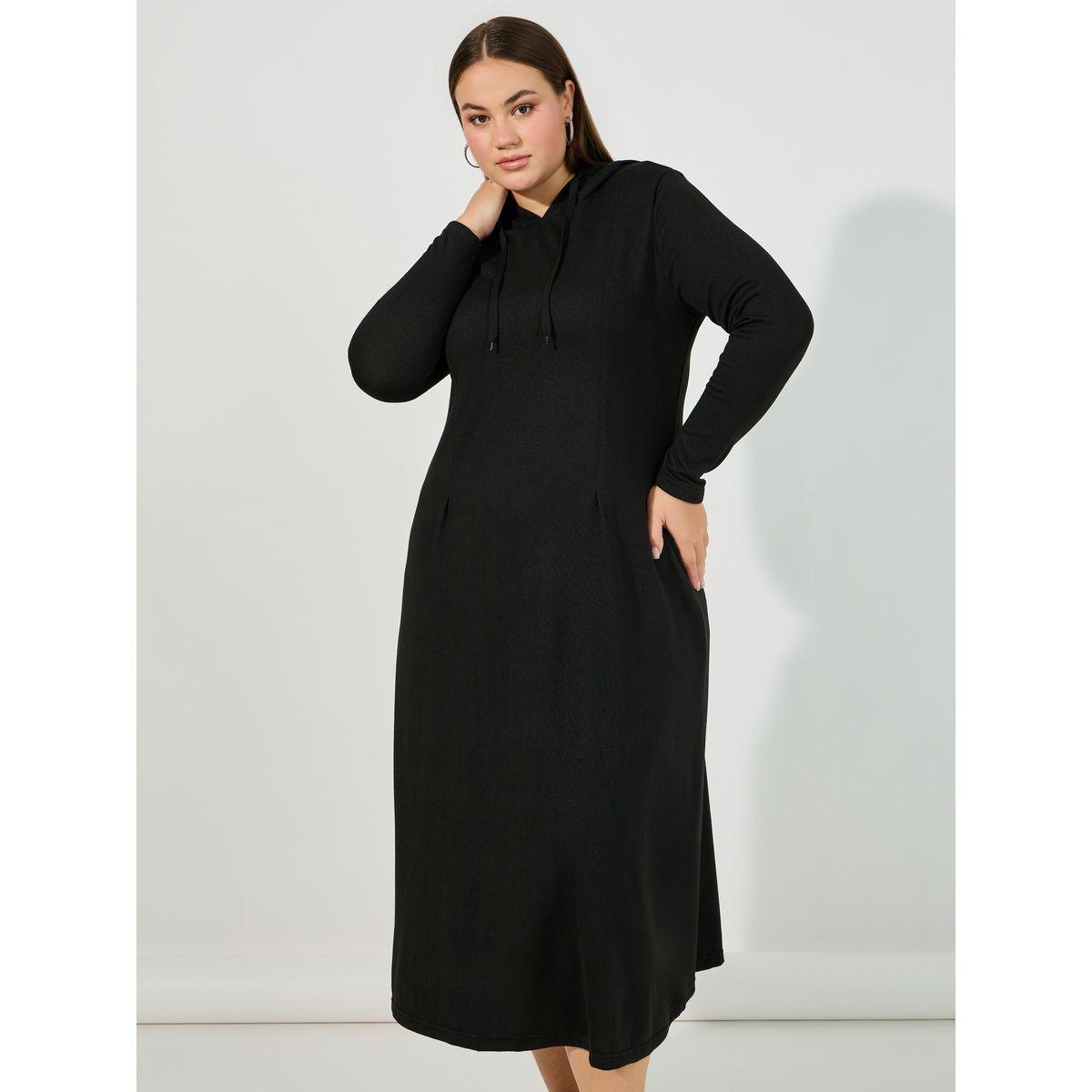 Styli Plus Size Knitted Long Sleeves Sweatshirt Midi Dress-women-clothing-dresses-image-2