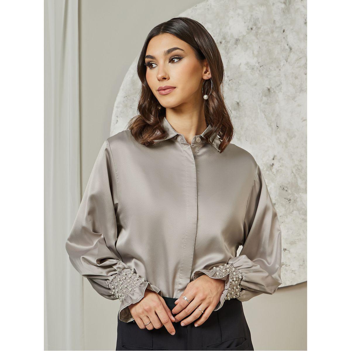 بلوزة ساتان بقصة مريحة وأكمام بأساور-women-clothing-shirtsandblouses-shirts-image-1