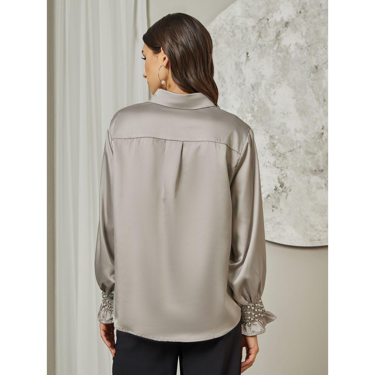 بلوزة ساتان بقصة مريحة وأكمام بأساور-women-clothing-shirtsandblouses-shirts-image-4