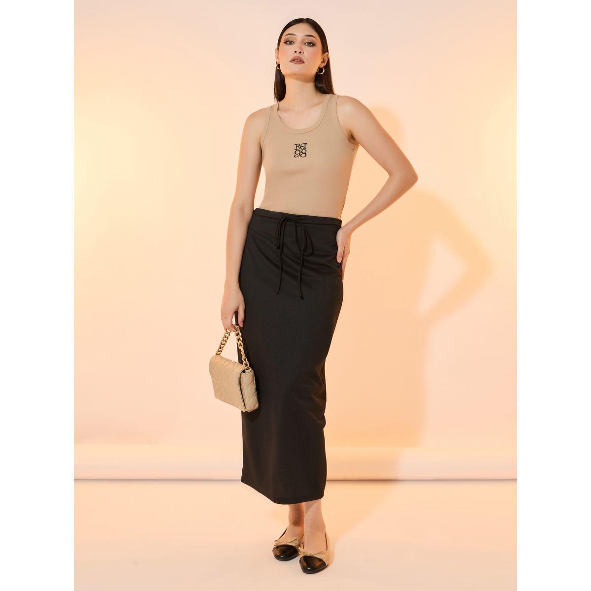 تنورة ميدي سادة بشق خلفي مع أربطة-women-clothing-bottoms-skirts-image-1