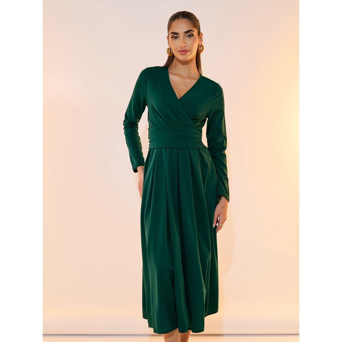فستان ميدي سادة مزين بكسرات-women-clothing-dresses-image-5
