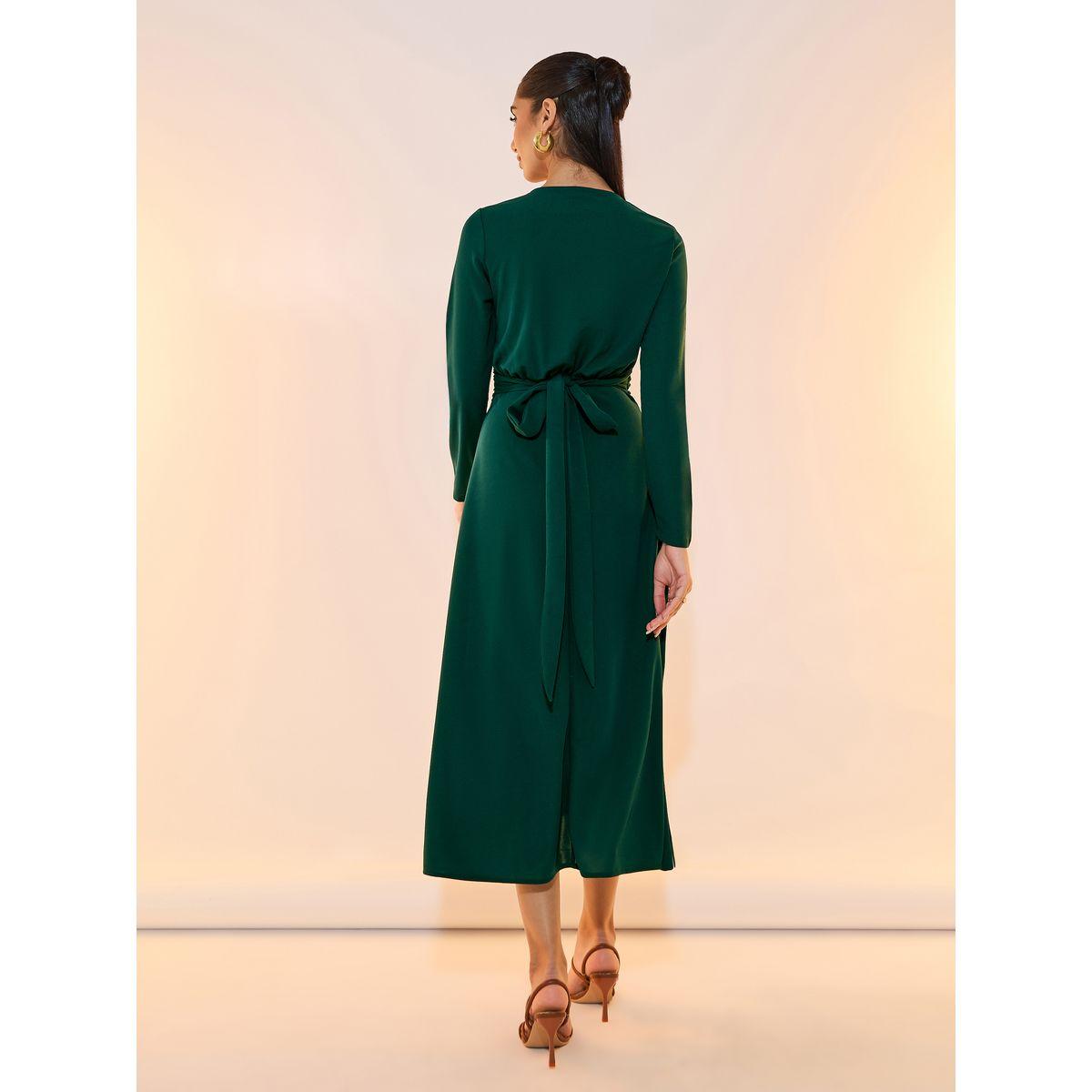 Take Two Solid Pleated Waist V Neck Midi Dress-women-clothing-dresses-image-6