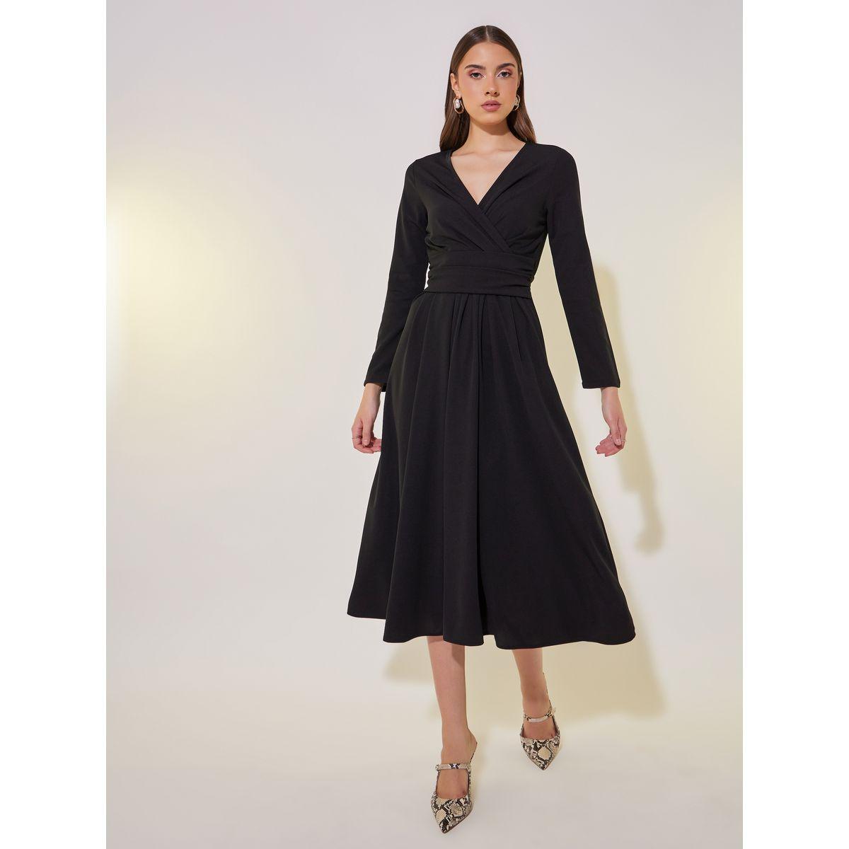 فستان ميدي ملفوف بياقة أمامية وأربطة خلفية-women-clothing-dresses-image-1