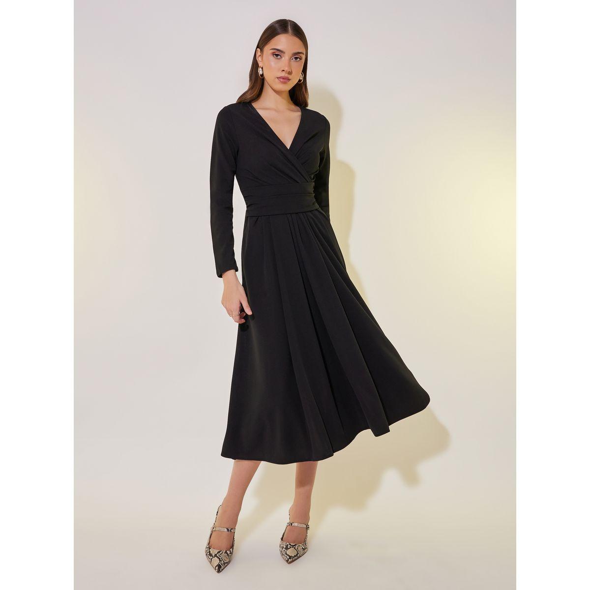 فستان ميدي ملفوف بياقة أمامية وأربطة خلفية-women-clothing-dresses-image-2