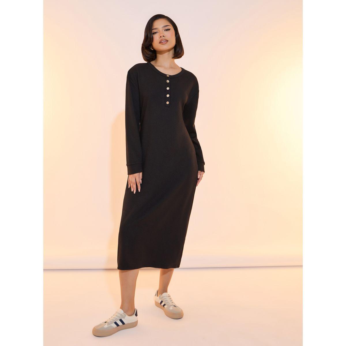 فستان ميدي بأكتاف منخفضة مع أزرار-women-clothing-dresses-image-1