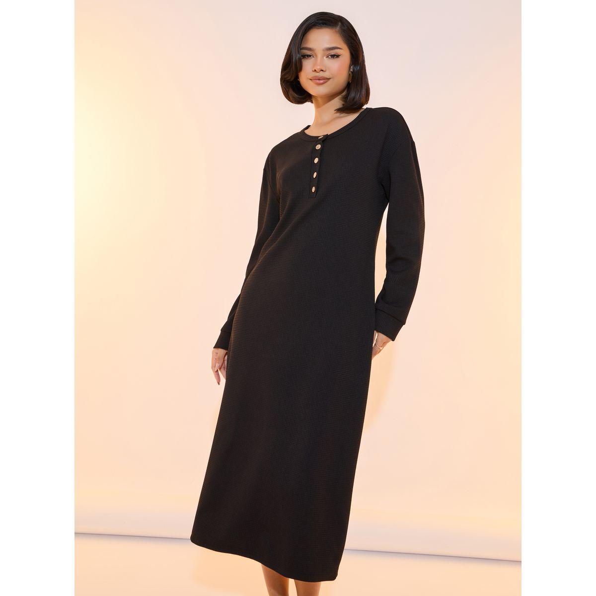 فستان ميدي بأكتاف منخفضة مع أزرار-women-clothing-dresses-image-2