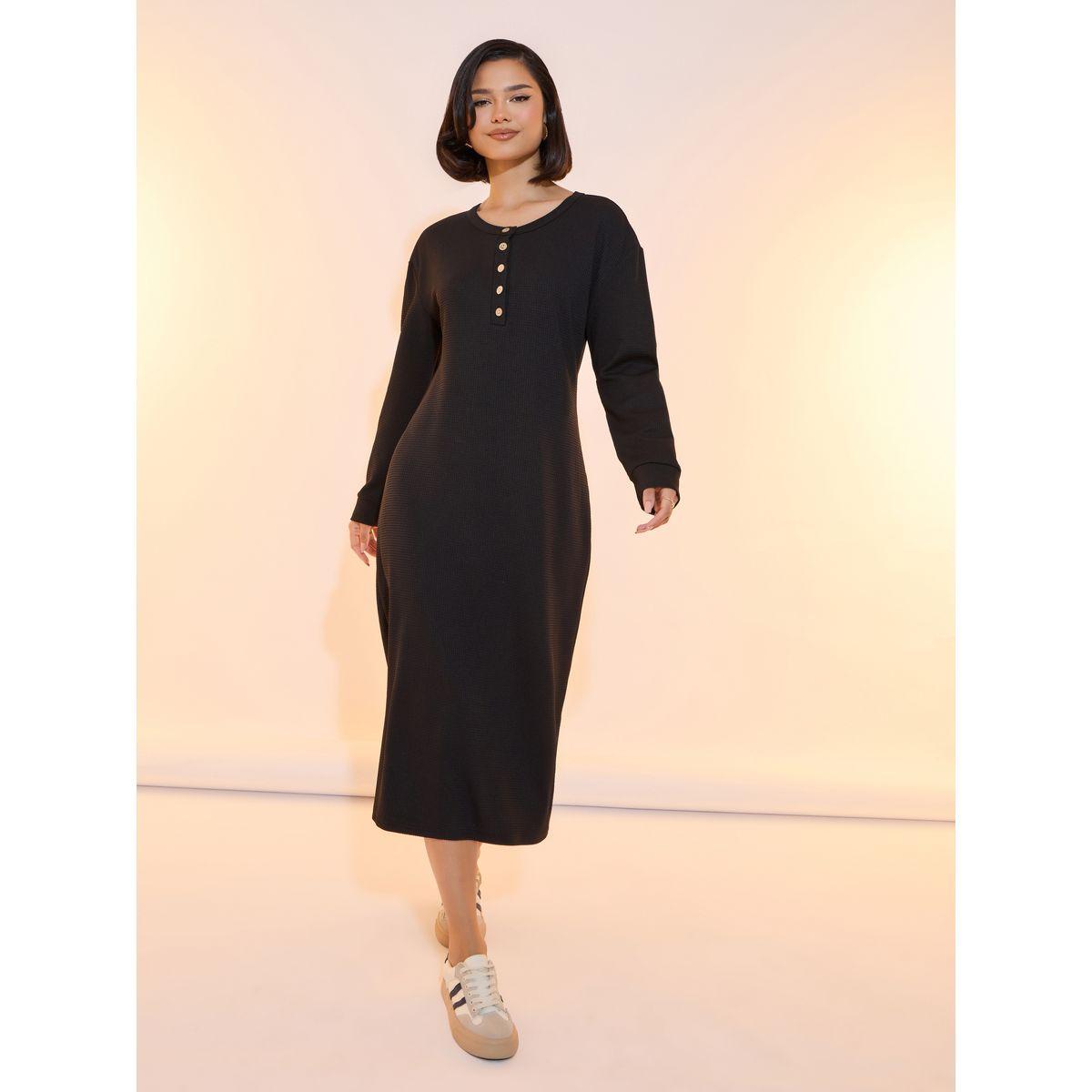 فستان ميدي بأكتاف منخفضة مع أزرار-women-clothing-dresses-image-4