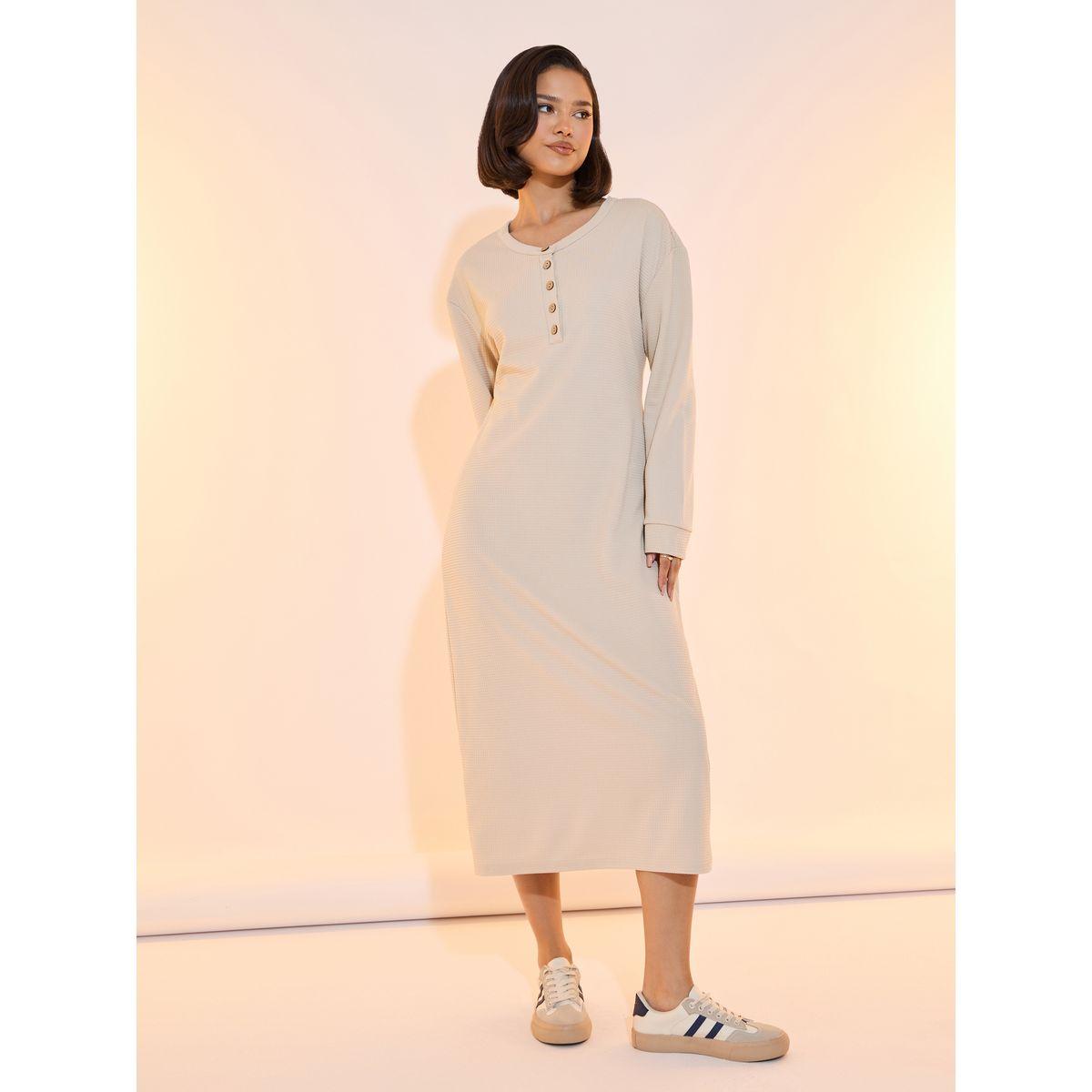 فستان ميدي بياقة دائرية وأكتاف منخفضة-women-clothing-dresses-image-1