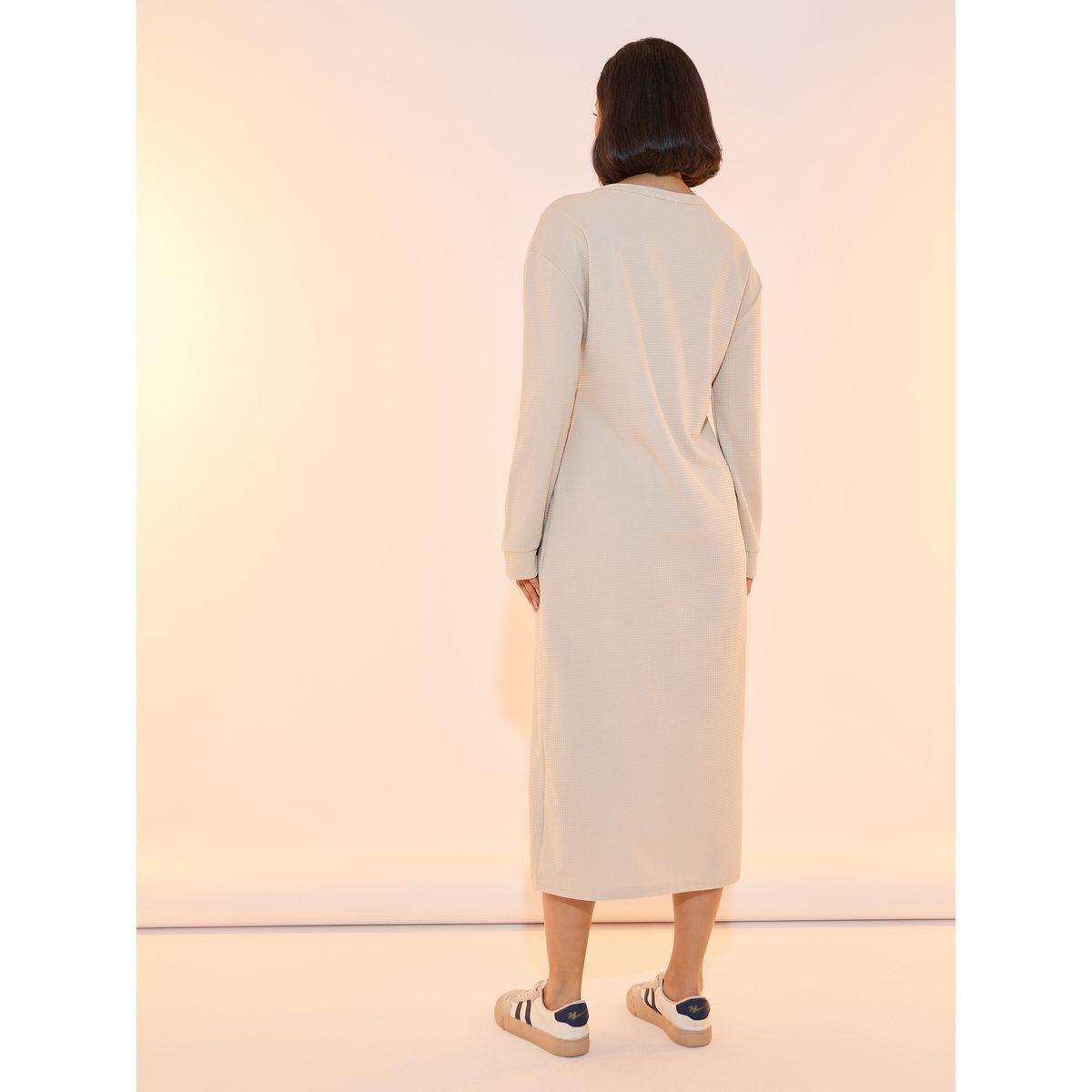 Take Two Textured Drop Shoulder Button Detail Midi Dress-women-clothing-dresses-image-6