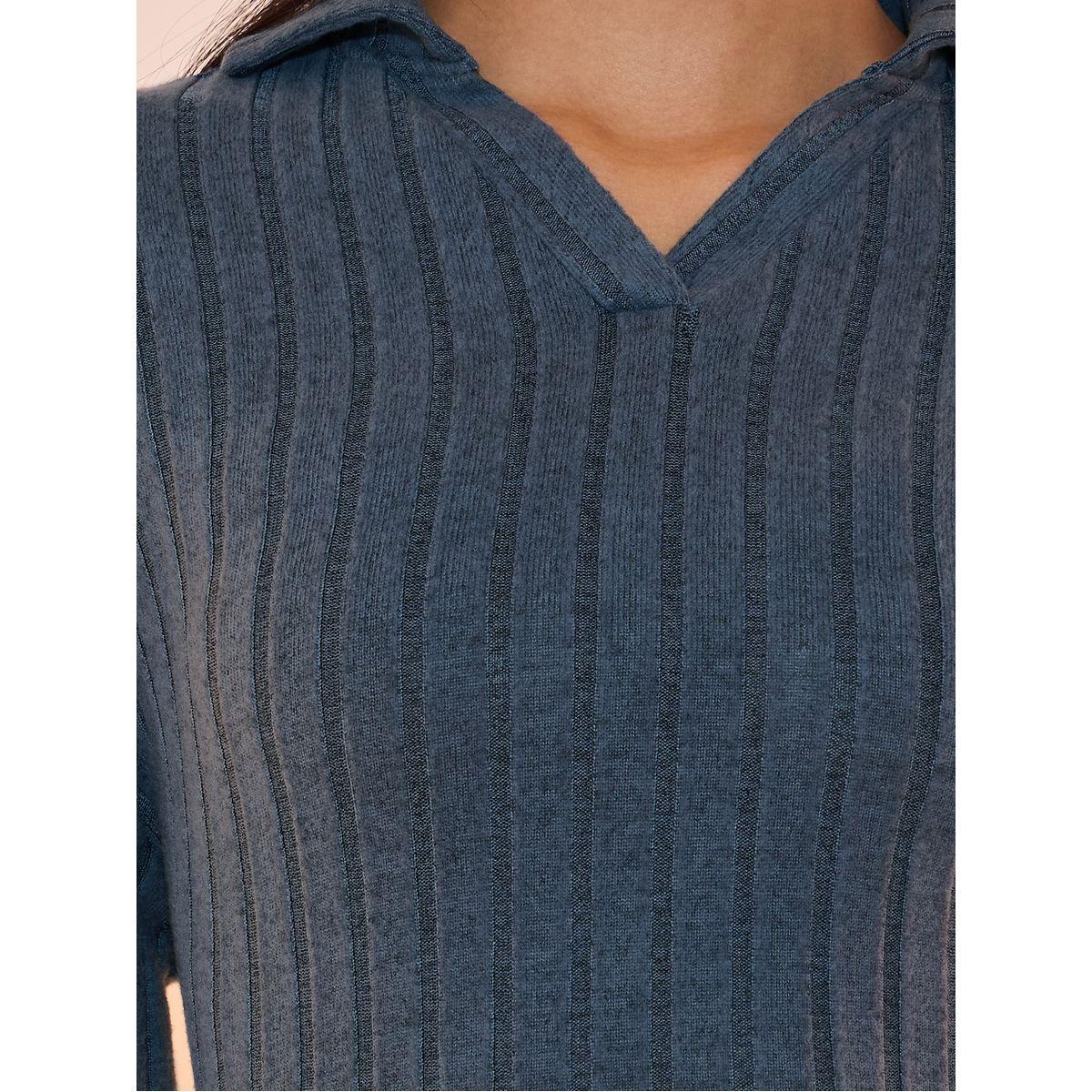 Take Two Solid Rib Polo Neck Long Sleeves Midi Dress-women-clothing-dresses-image-3