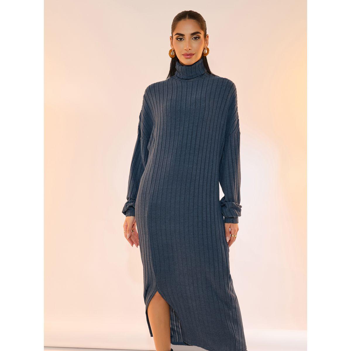 Take Two Ribbed Turtle Neck Front Slit Midi Dress-women-clothing-dresses-image-5