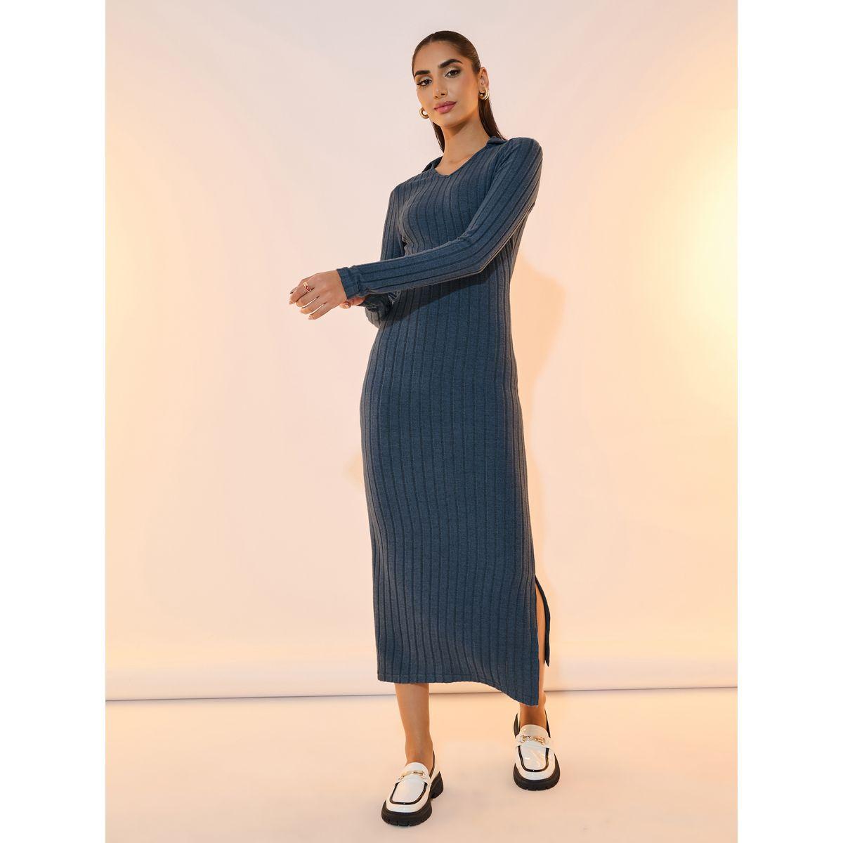 Take Two Solid Ribbed Polo Neck Bodycon Midi Dress-women-clothing-dresses-image-1