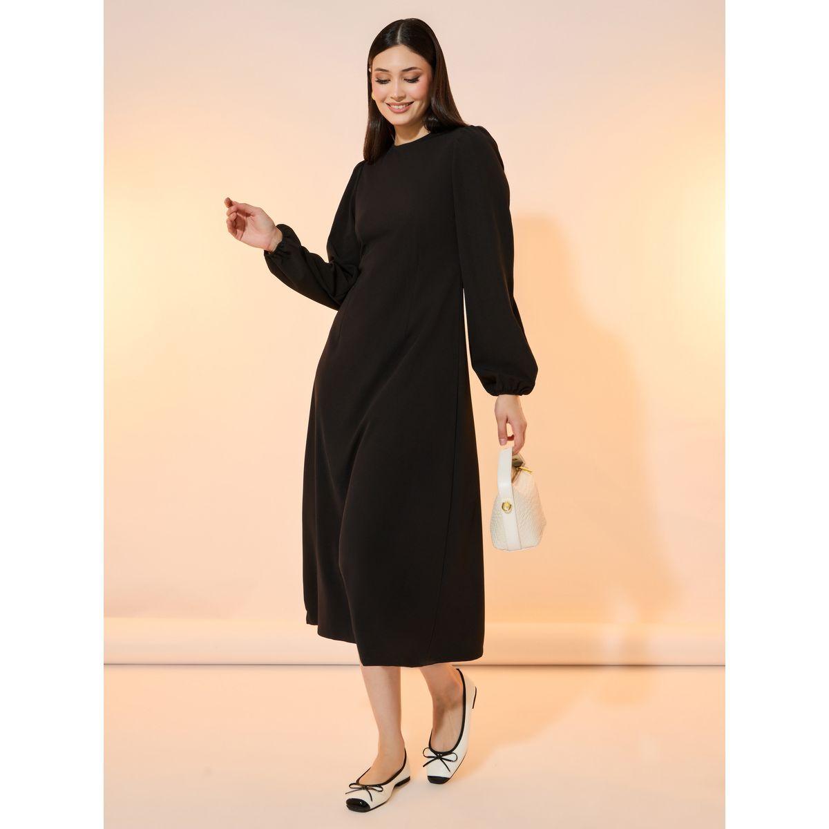 Take Two Solid Round Neck A-Line Midi Dress-women-clothing-dresses-image-1