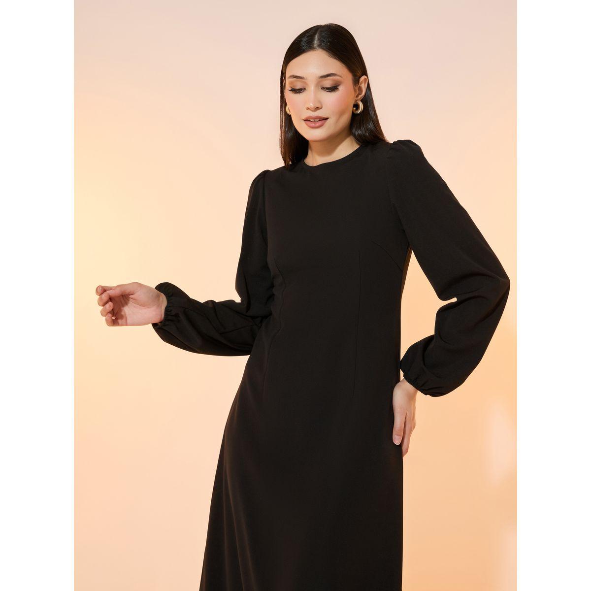 Take Two Solid Round Neck A-Line Midi Dress-women-clothing-dresses-image-2