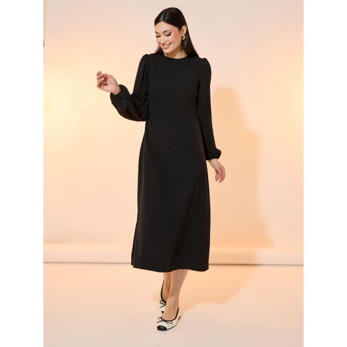 Take Two Solid Round Neck A-Line Midi Dress-women-clothing-dresses-image-3