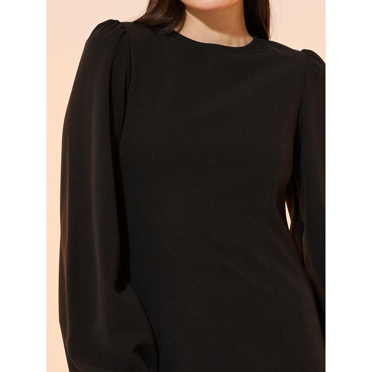 Take Two Solid Round Neck A-Line Midi Dress-women-clothing-dresses-image-4
